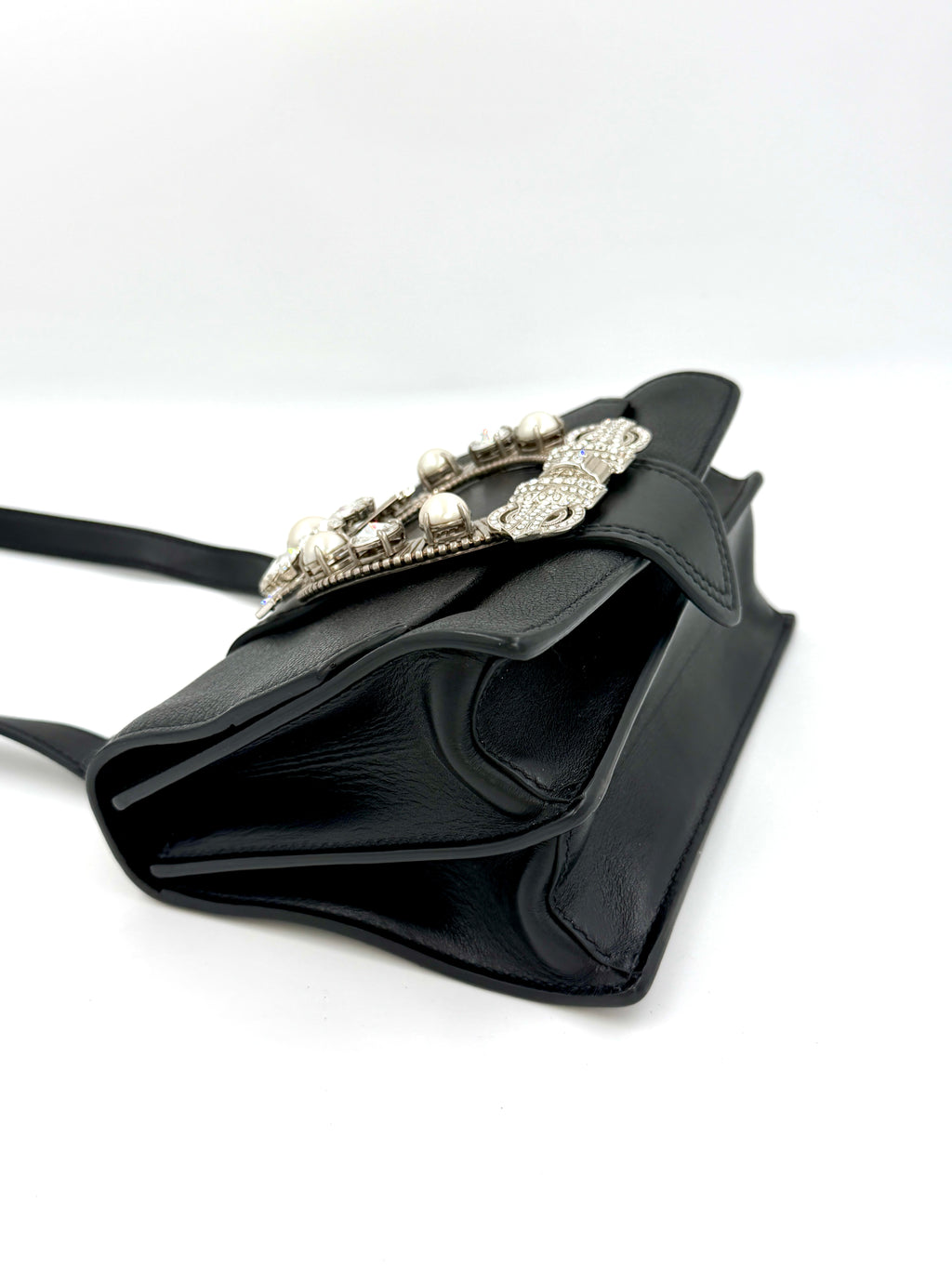 Pre-owned Miu Miu Calfskin Crystal and Pearl Closure Crossbody - Authenticated