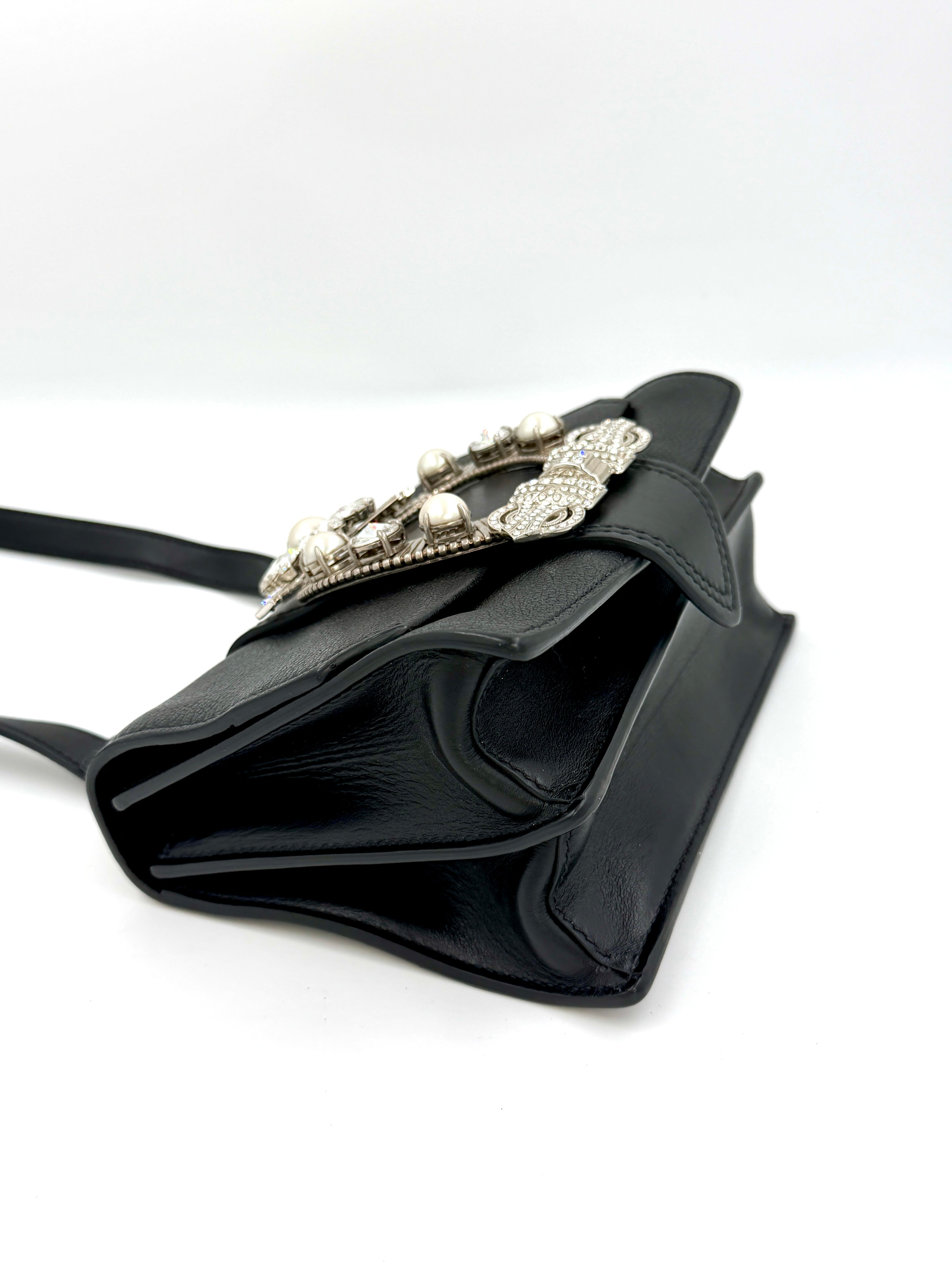 Pre-owned Miu Miu Calfskin Crystal and Pearl Closure Crossbody - Authenticated