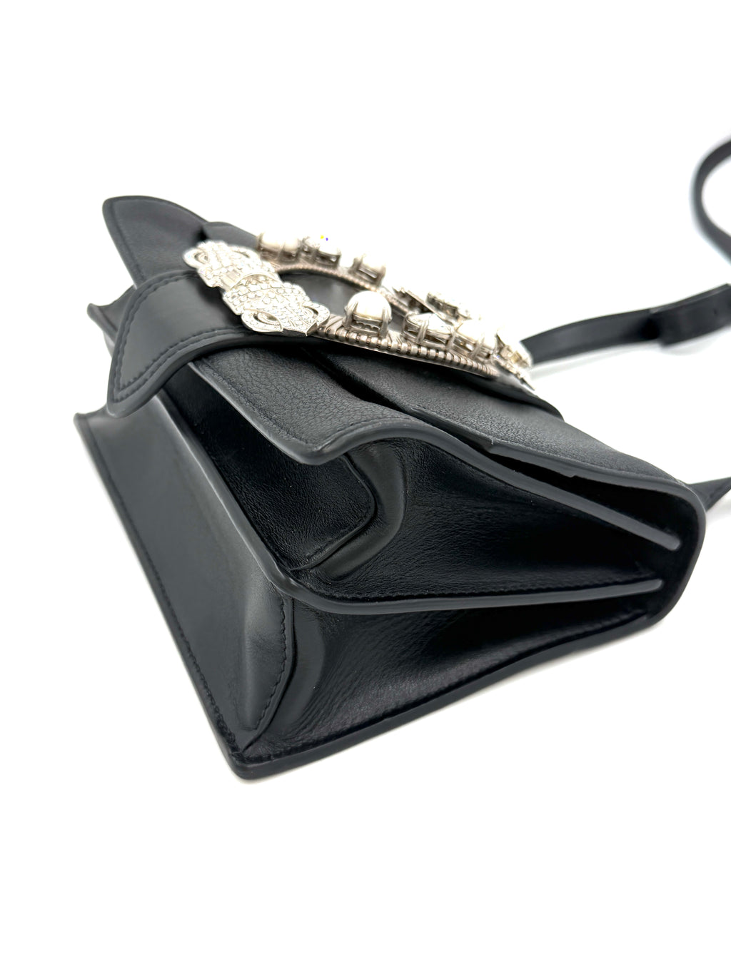 Pre-owned Miu Miu Calfskin Crystal and Pearl Closure Crossbody - Authenticated