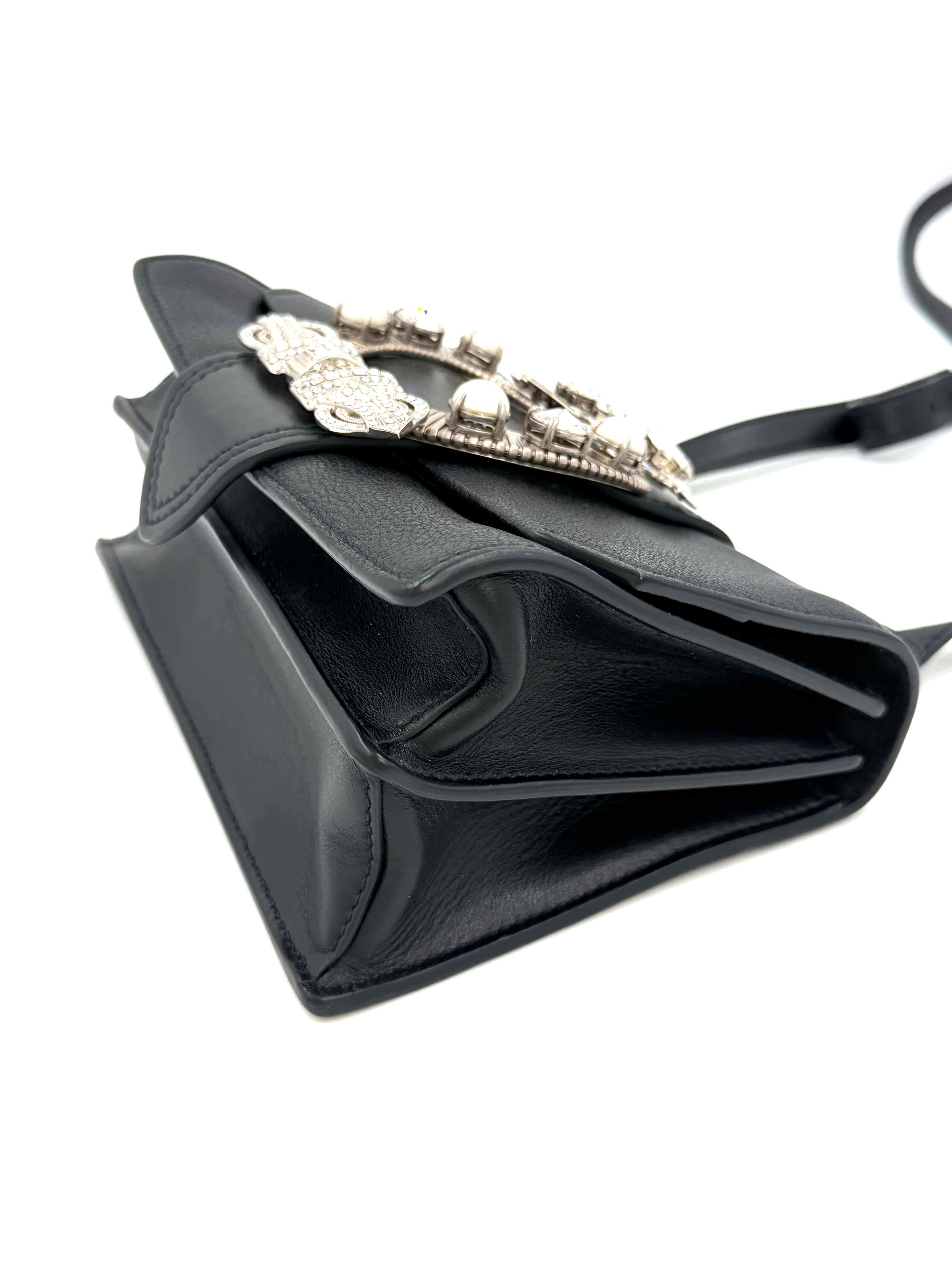 Pre-owned Miu Miu Calfskin Crystal and Pearl Closure Crossbody - Authenticated