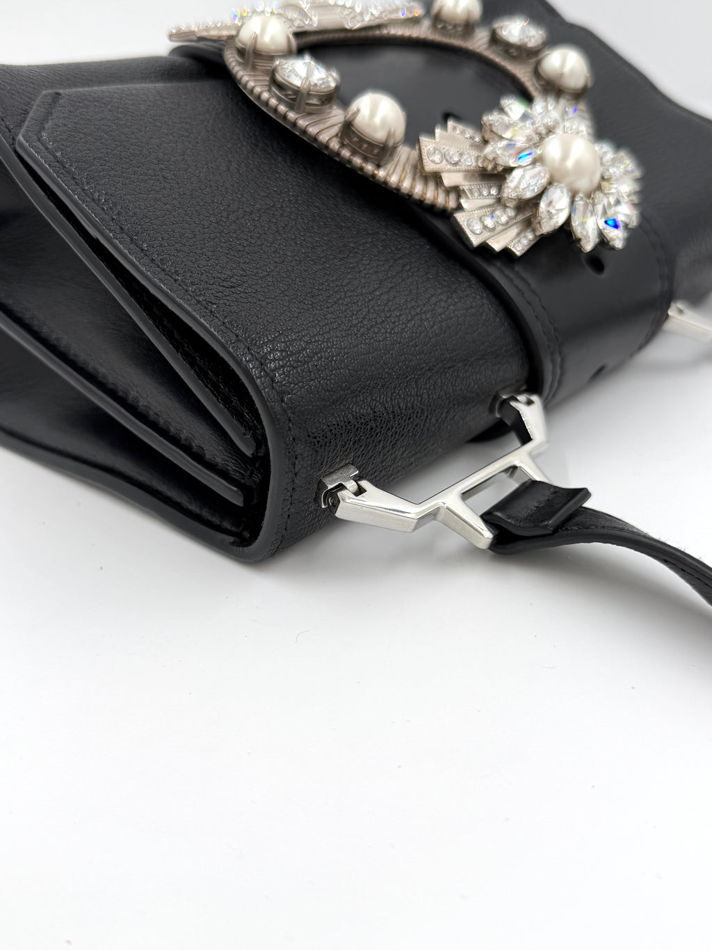 Pre-owned Miu Miu Calfskin Crystal and Pearl Closure Crossbody - Authenticated