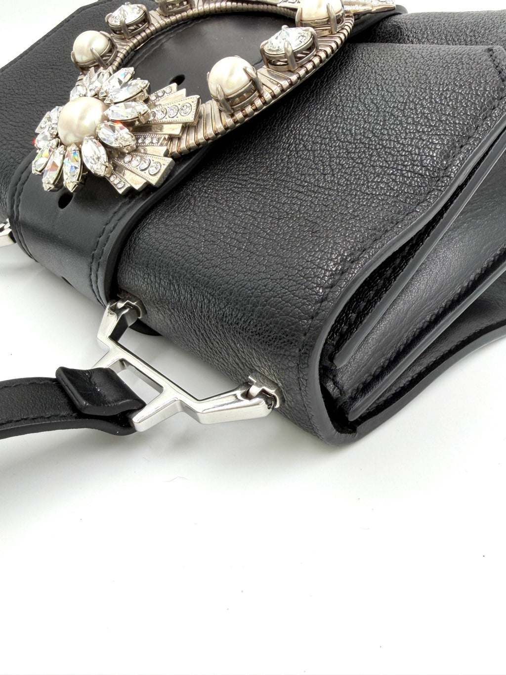 Pre-owned Miu Miu Calfskin Crystal and Pearl Closure Crossbody - Authenticated
