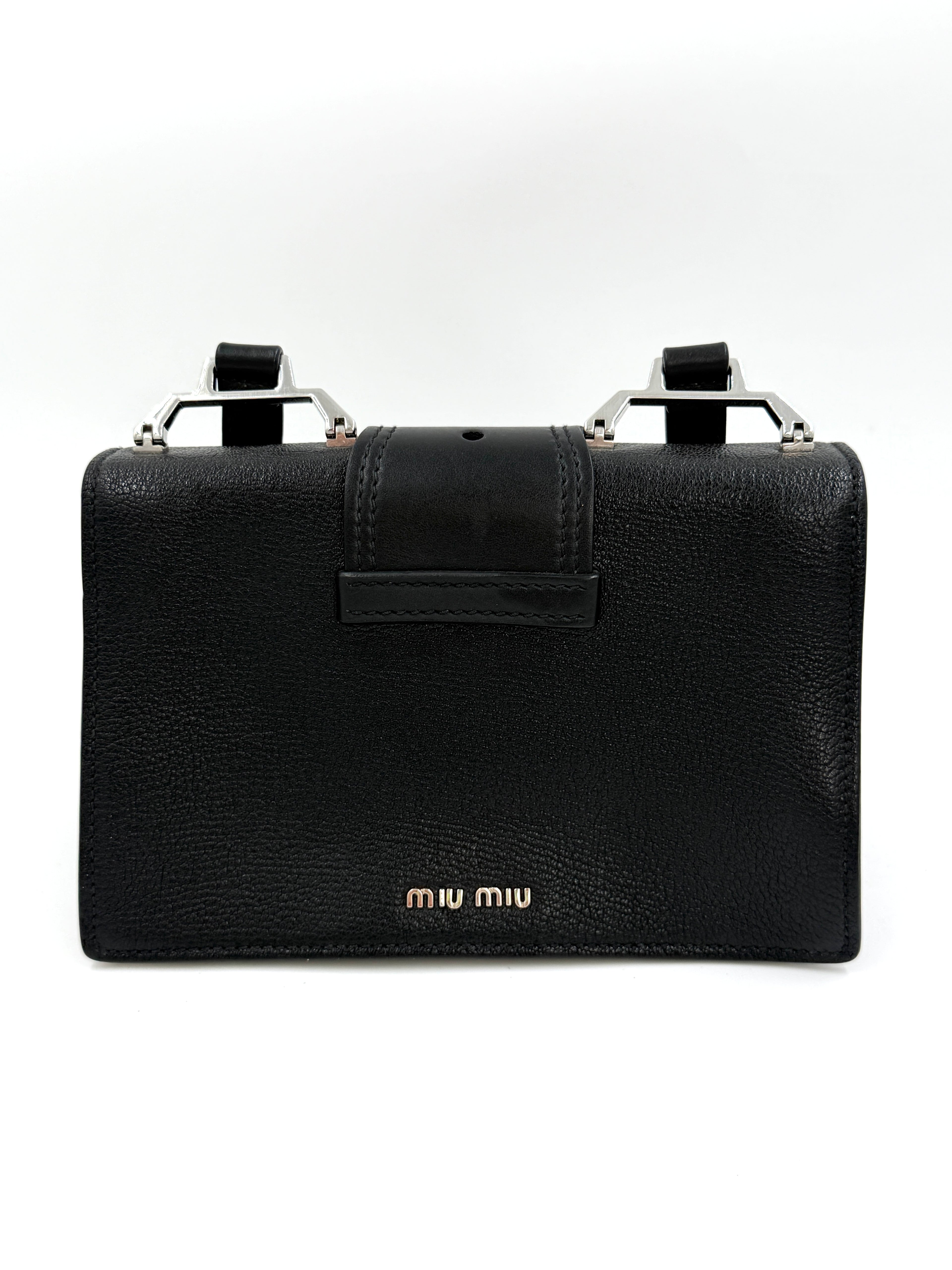 Pre-owned Miu Miu Calfskin Crystal and Pearl Closure Crossbody - Authenticated