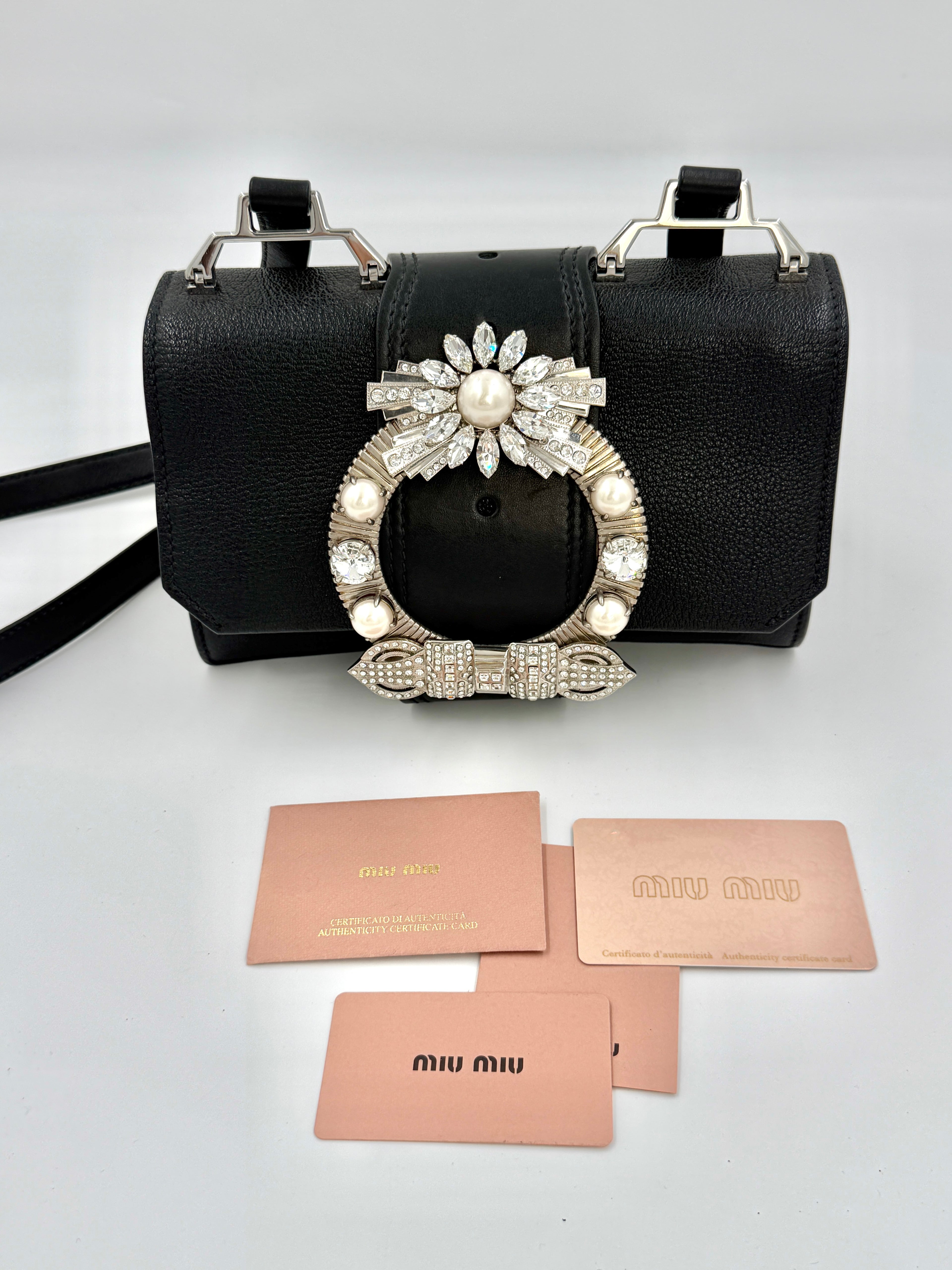 Pre-owned Miu Miu Calfskin Crystal and Pearl Closure Crossbody - Authenticated