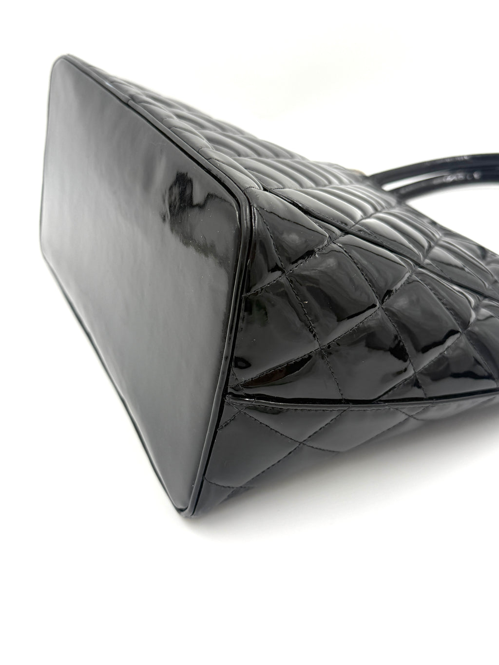 Pre-Owned Chanel Black Quilted Patent Leather Medallion Tote Bag with Silver Hardware - Authenticated