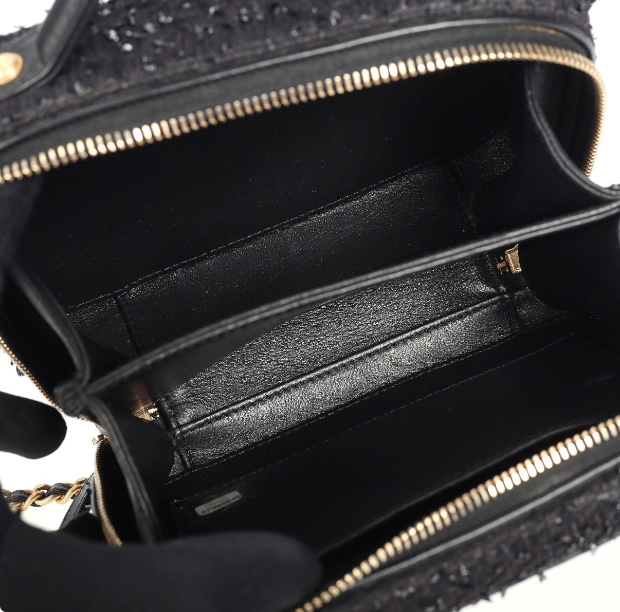 Pre-owned Chanel Black Small Filligree Tweed Vanity with Beading - Authenticated