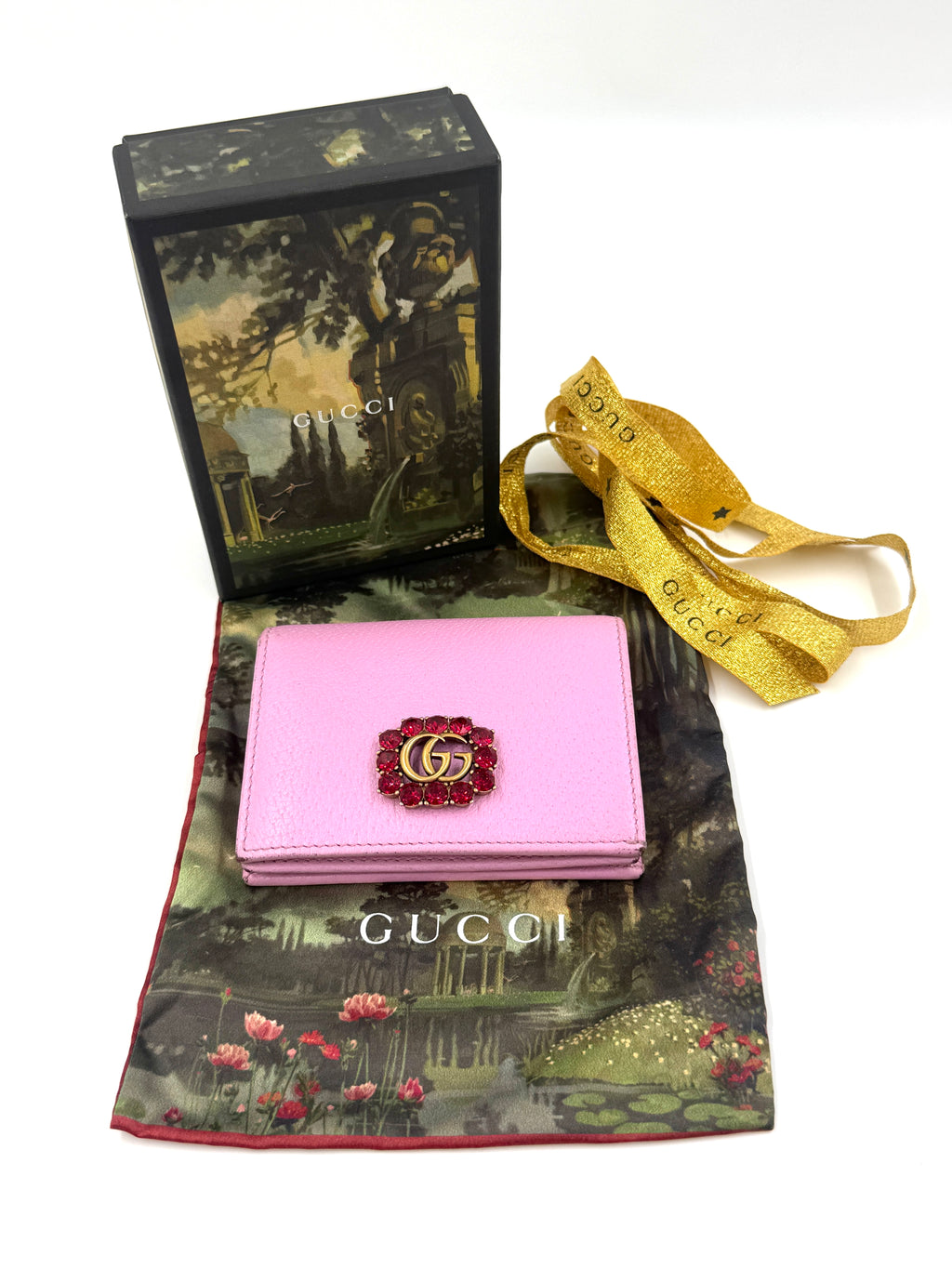 Pre-Owned Gucci GG Marmont Pink Leather Crystal Wallet - Authenticated