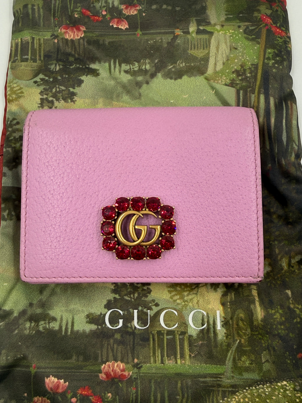 Pre-Owned Gucci GG Marmont Pink Leather Crystal Wallet - Authenticated