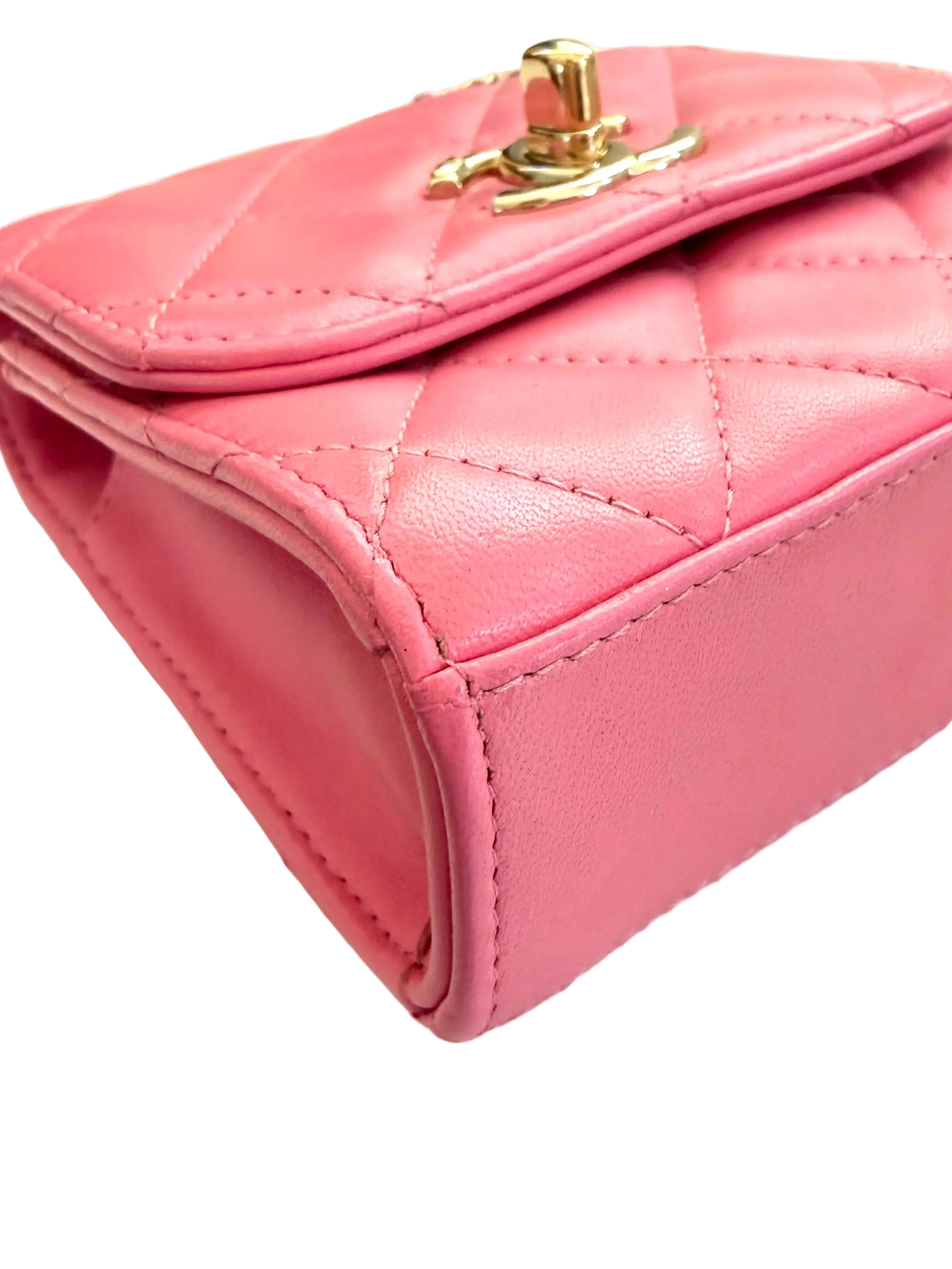 Pre-owned Chanel Pink Lambskin Mini Trendy CC Clutch with Chain - Authenticated