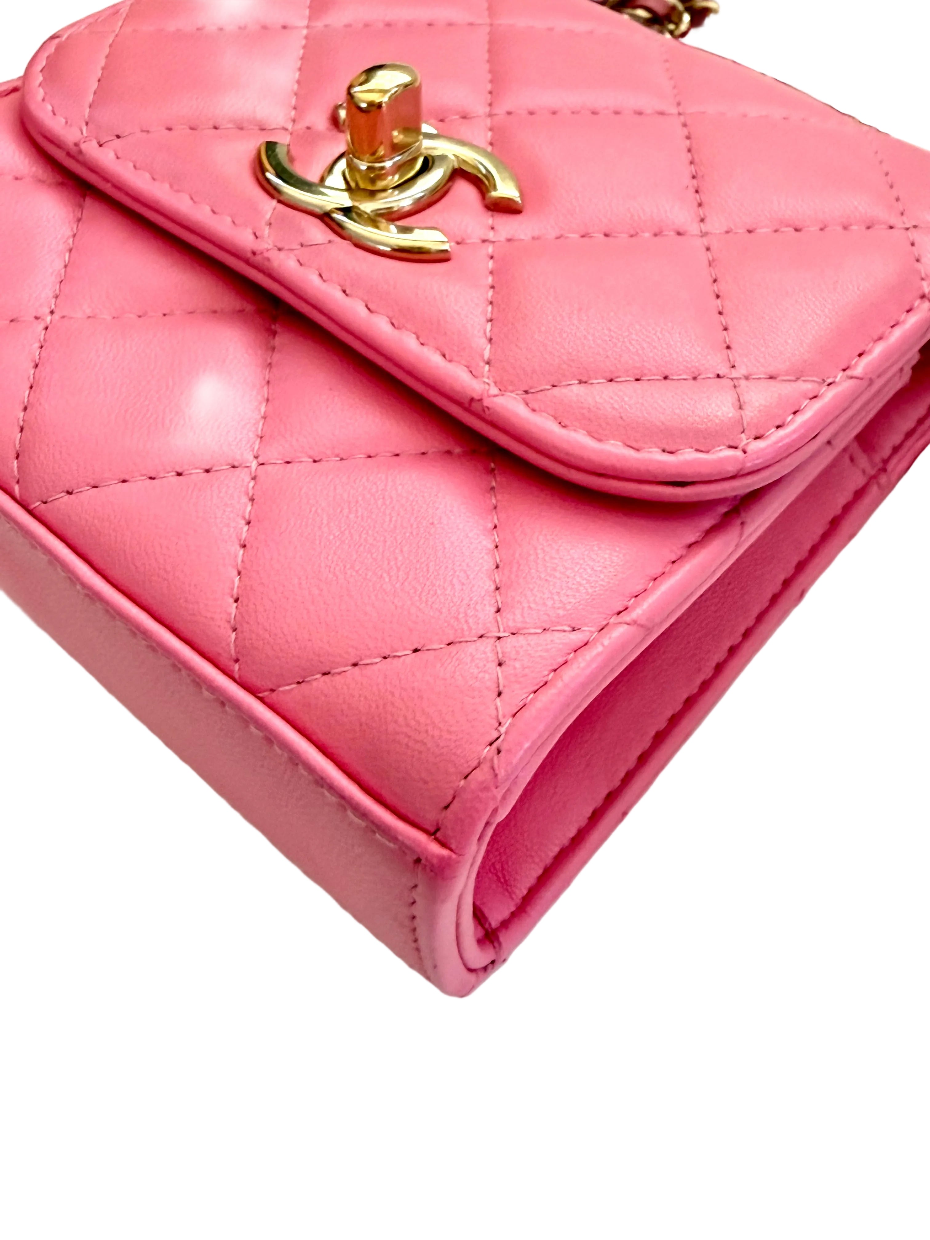 Pre-owned Chanel Pink Lambskin Mini Trendy CC Clutch with Chain - Authenticated