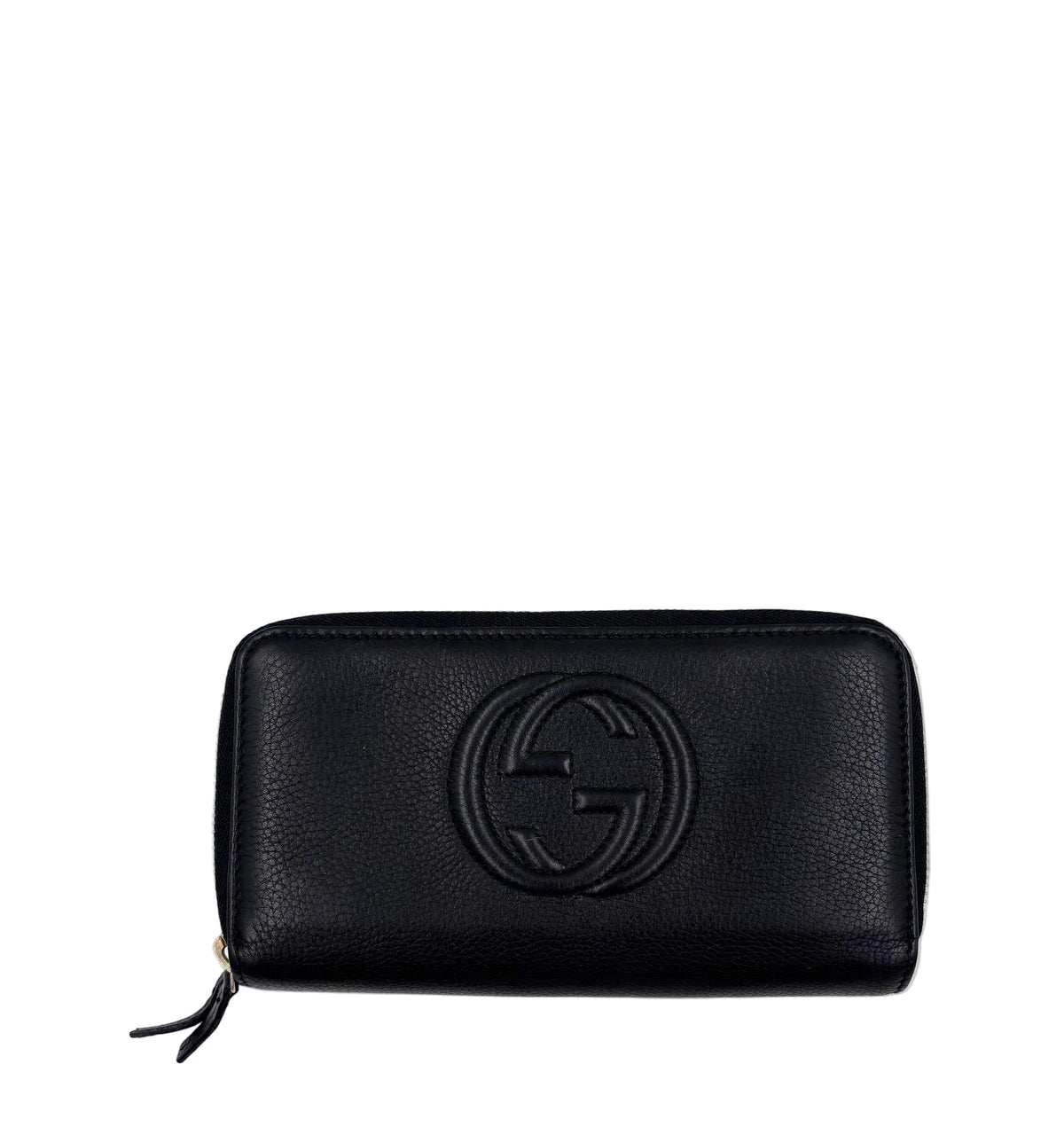 Pre-owned Gucci Soho Double Zip Around Wallet in Black Pebbled Leather