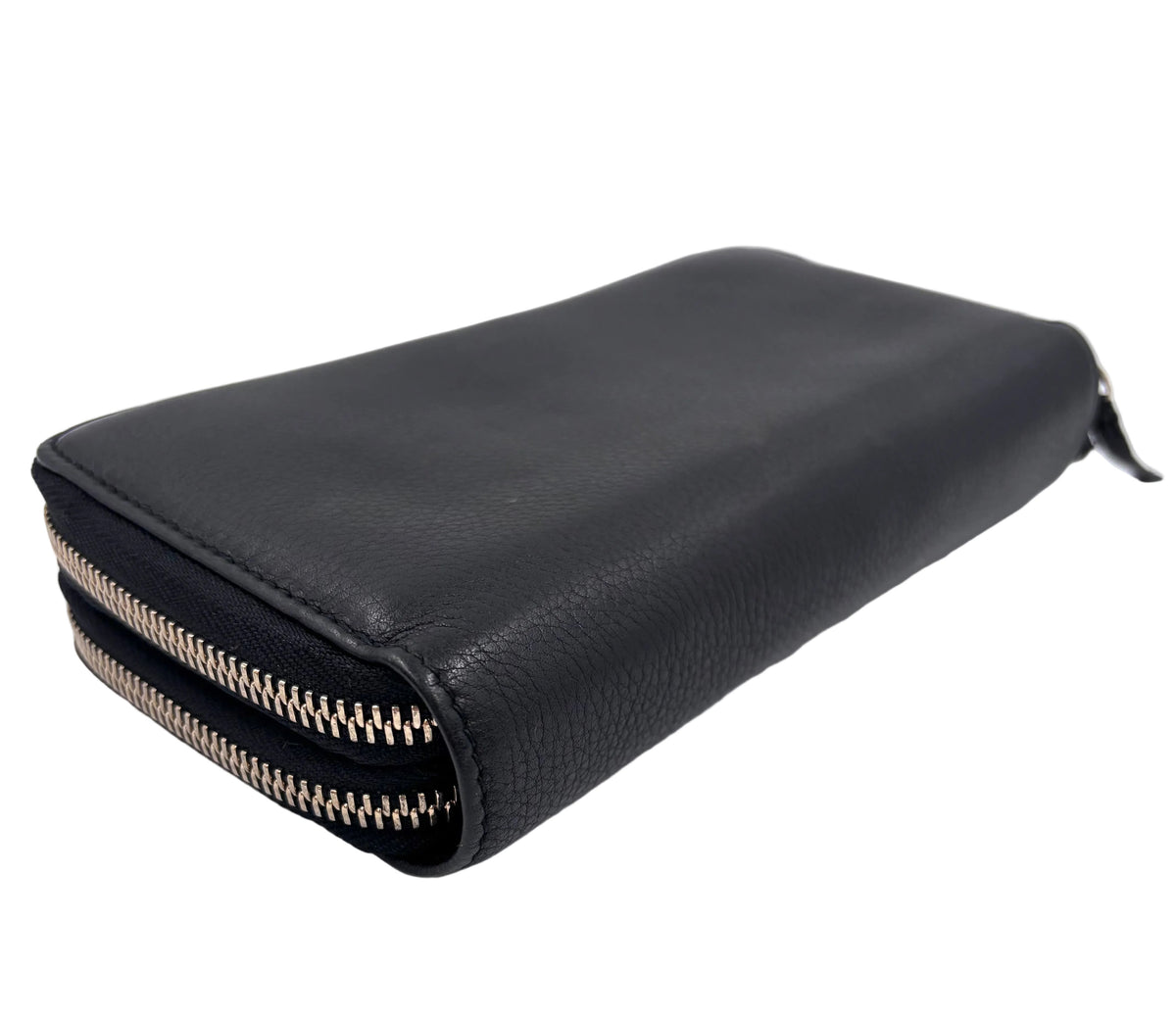 Pre-owned Gucci Soho Double Zip Around Wallet in Black Pebbled Leather