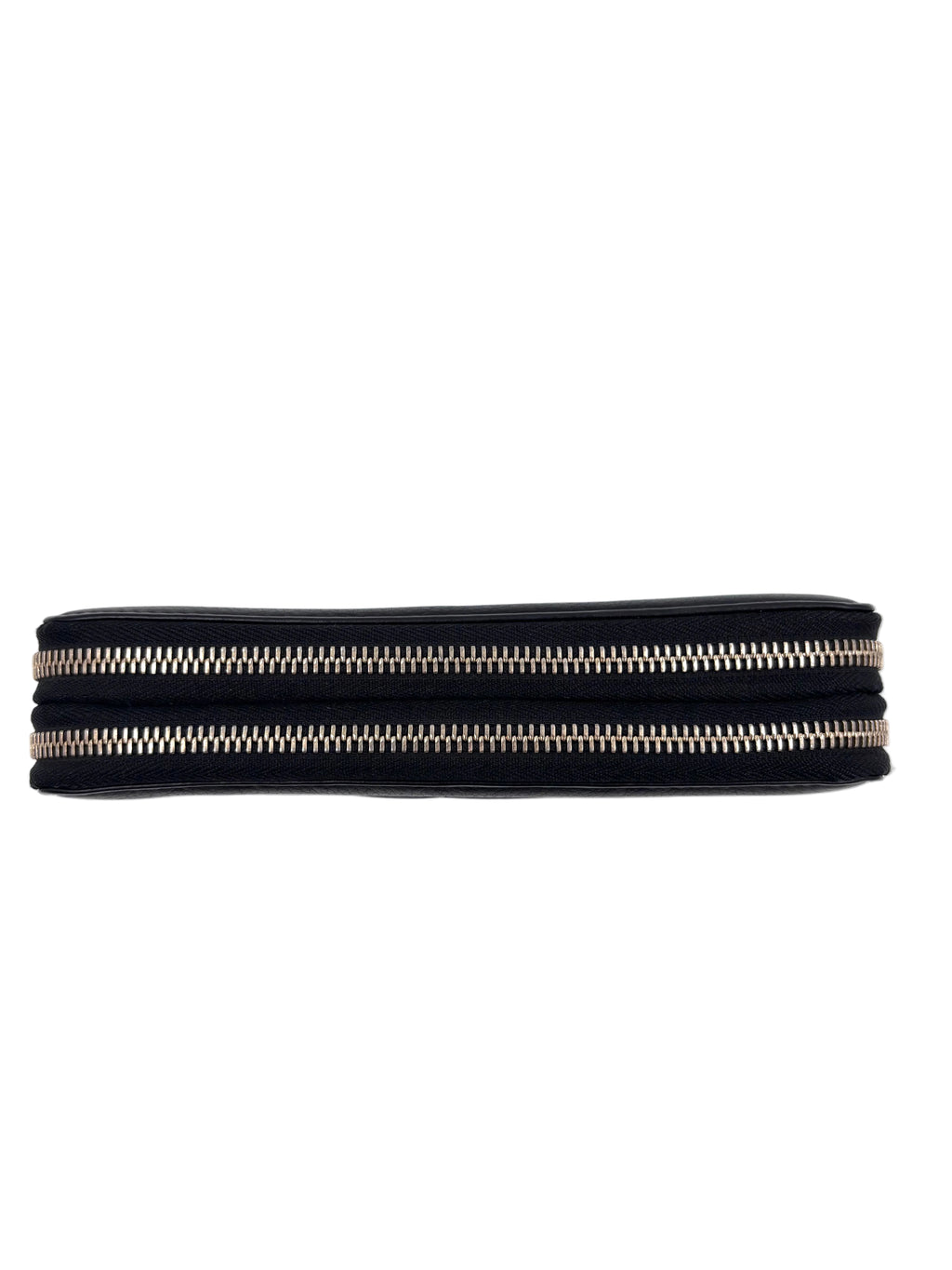 Pre-owned Gucci Soho Double Zip Around Wallet in Black Pebbled Leather
