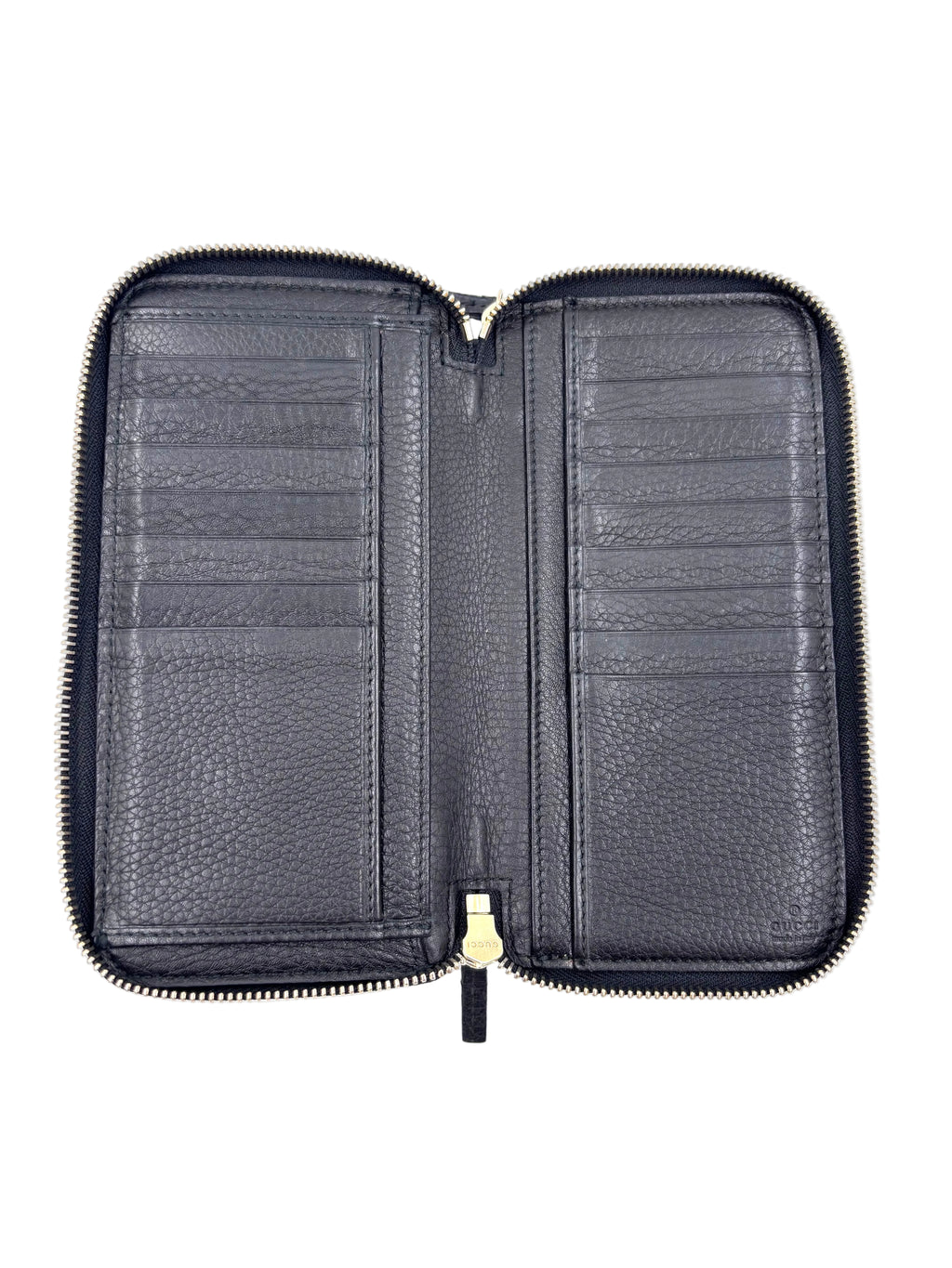 Pre-owned Gucci Soho Double Zip Around Wallet in Black Pebbled Leather