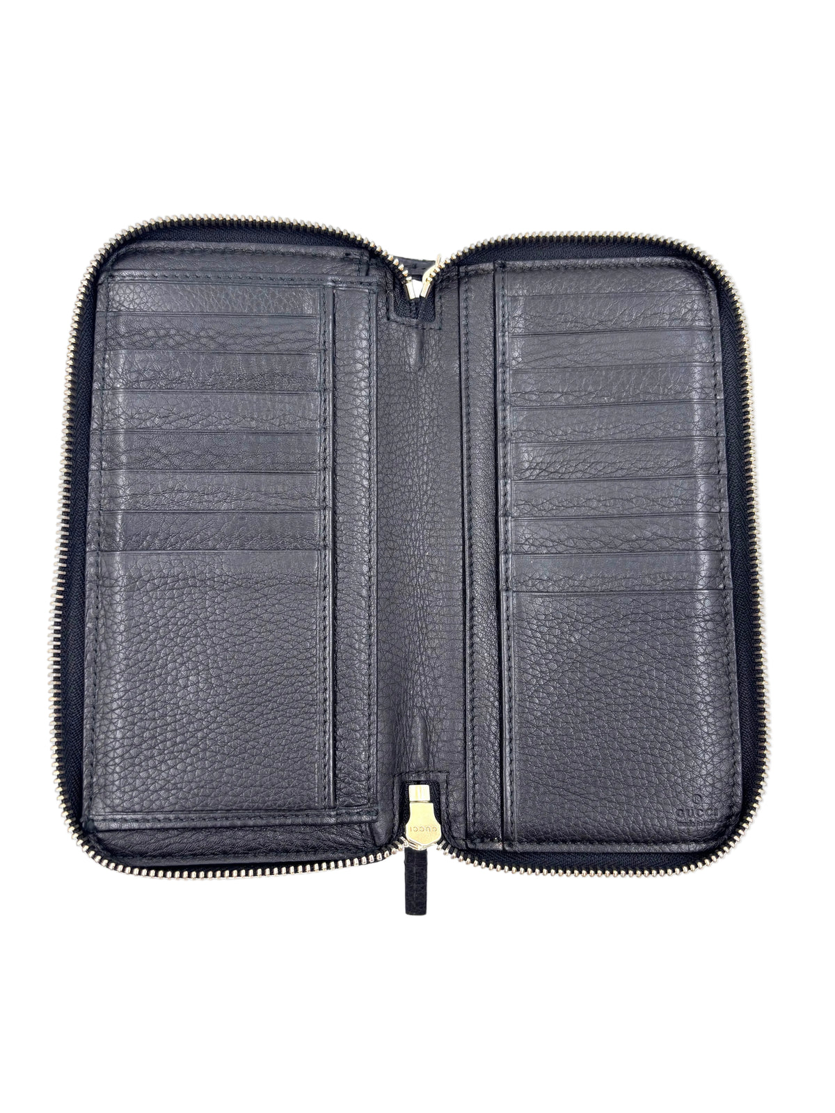 Pre-owned Gucci Soho Double Zip Around Wallet in Black Pebbled Leather