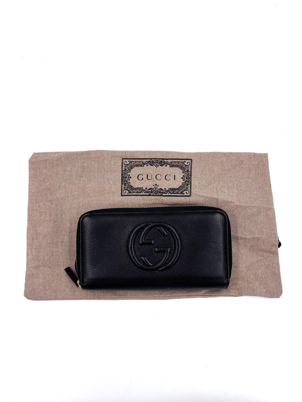 Pre-owned Gucci Soho Double Zip Around Wallet in Black Pebbled Leather