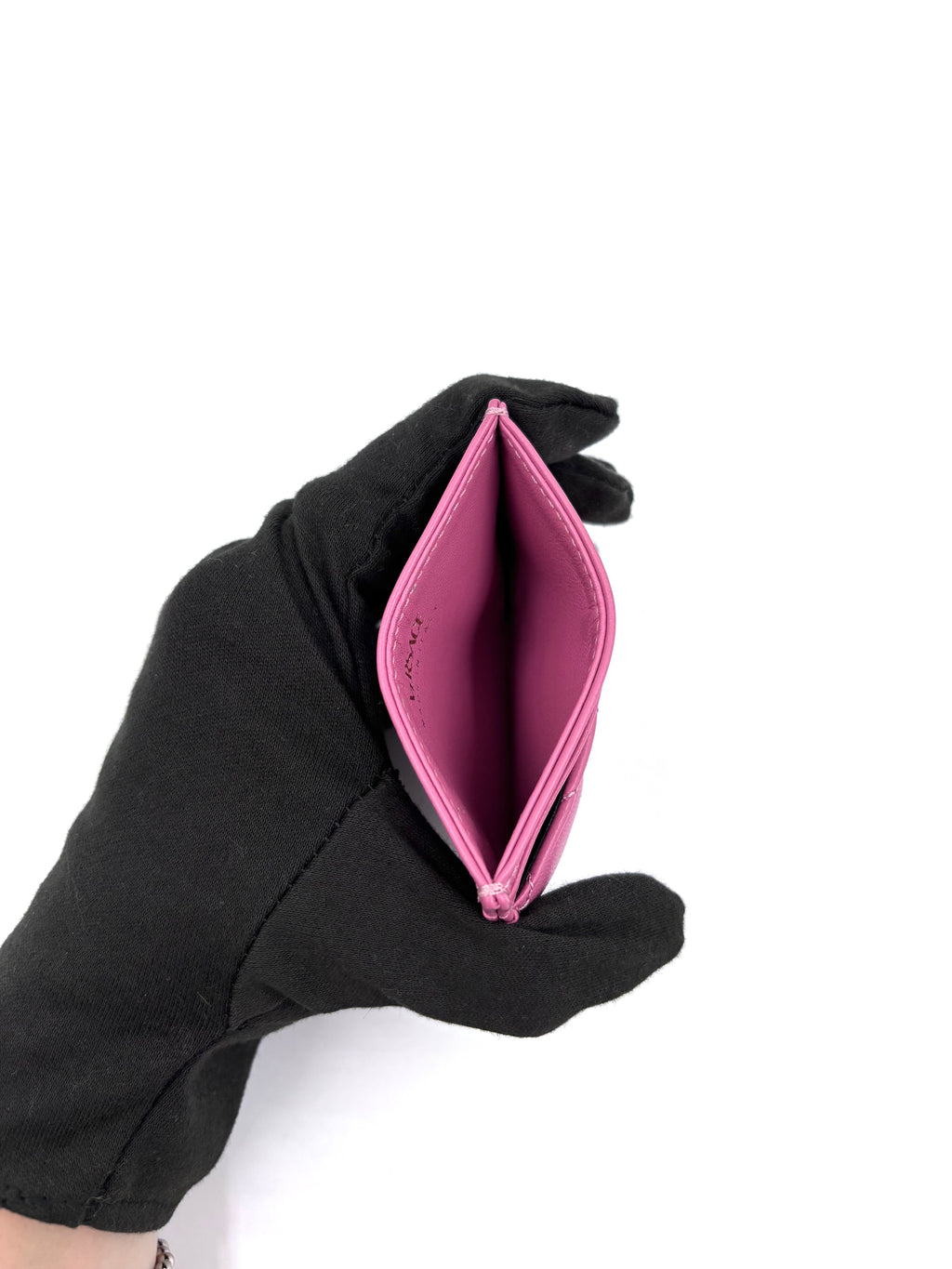 Pre-owned Versace La Medusa Quilted Leather Card Holder in Magenta