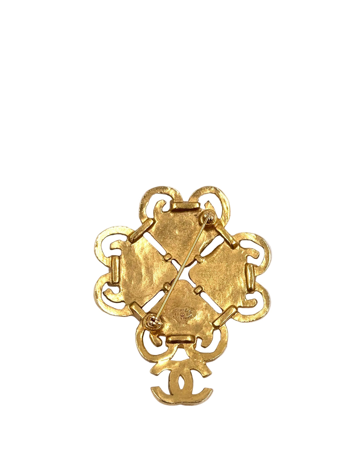 Pre-owned Chanel Triangular Pearl Coco Brooch 24K Gold Plated - Authenticated