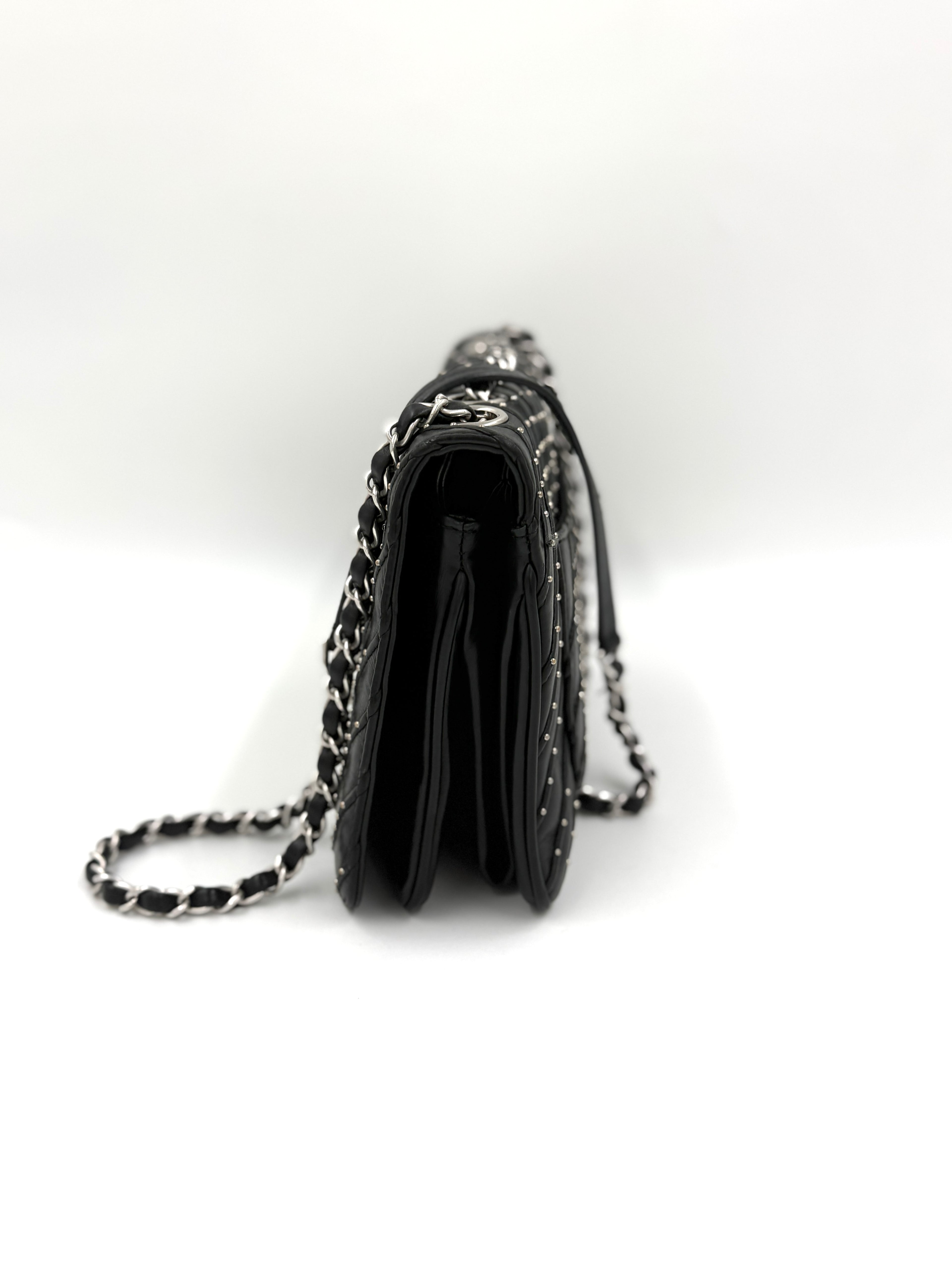 Pre-Owned Chanel Studded Chevron CC Flap Bag - Authenticated