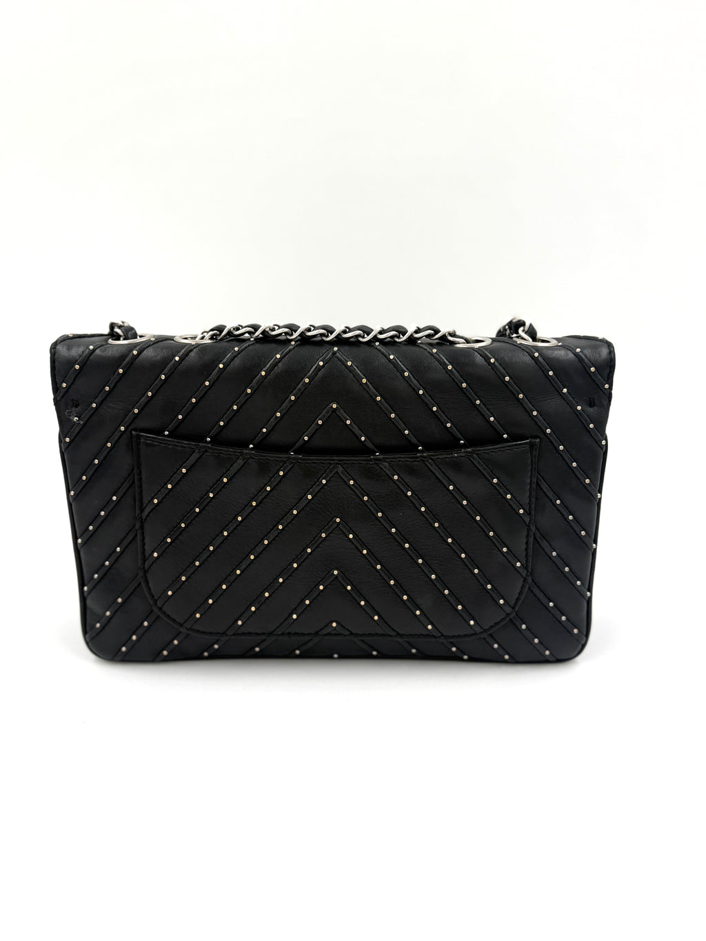 Pre-Owned Chanel Studded Chevron CC Flap Bag - Authenticated