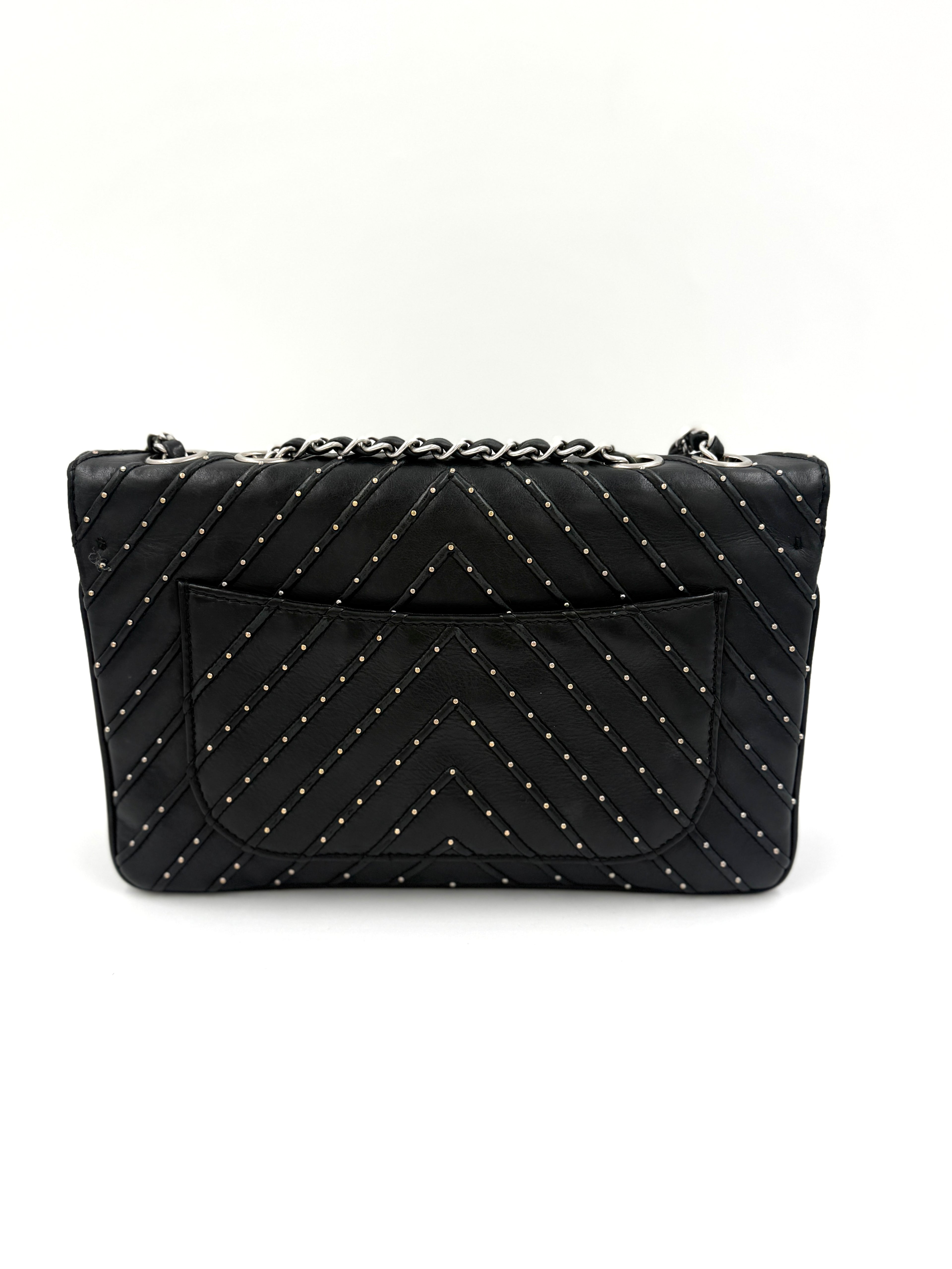 Pre-Owned Chanel Studded Chevron CC Flap Bag - Authenticated