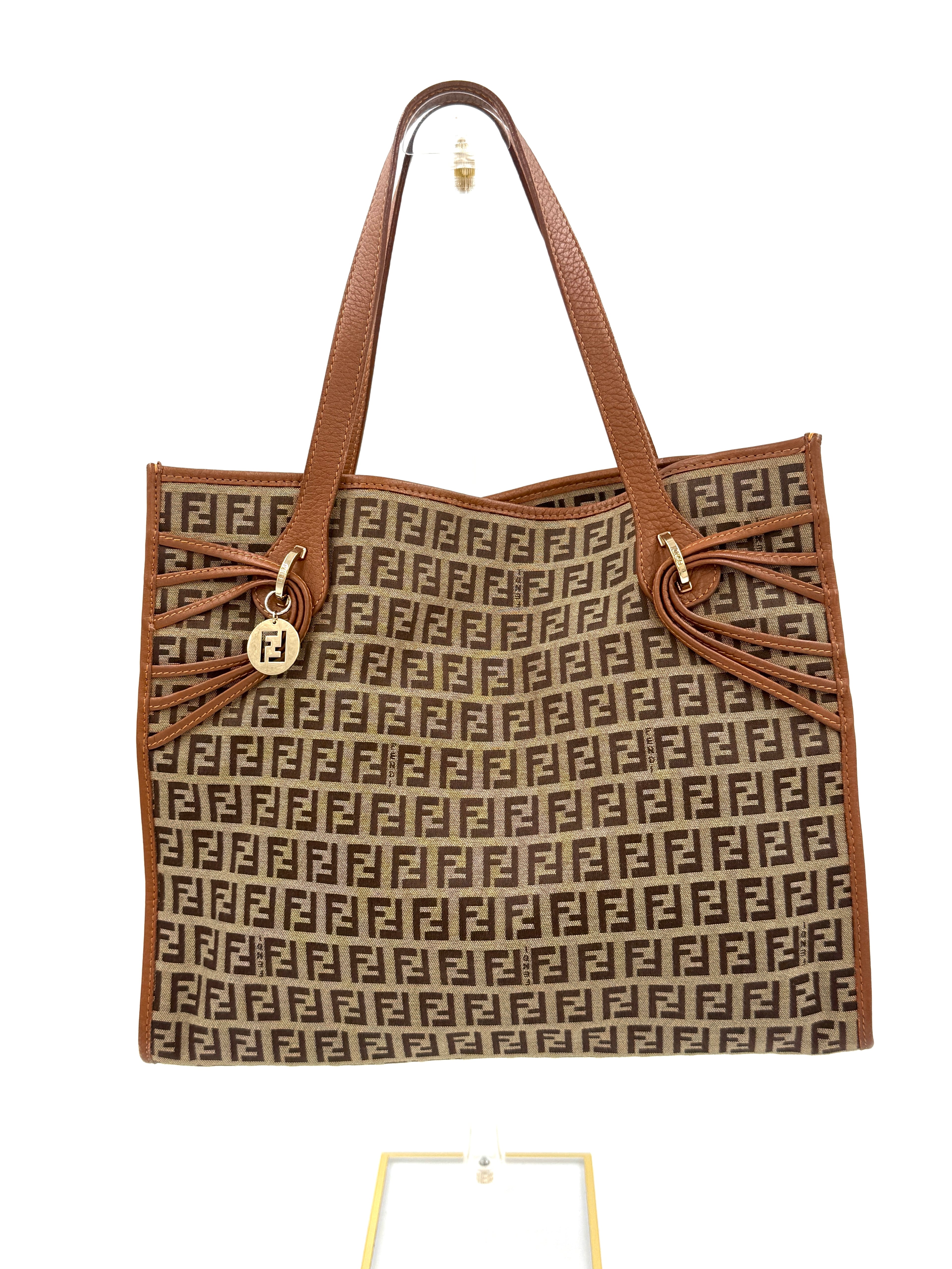 Pre-Owned Fendi Zucchino Monogram Tote with Leather Details - Authenticated