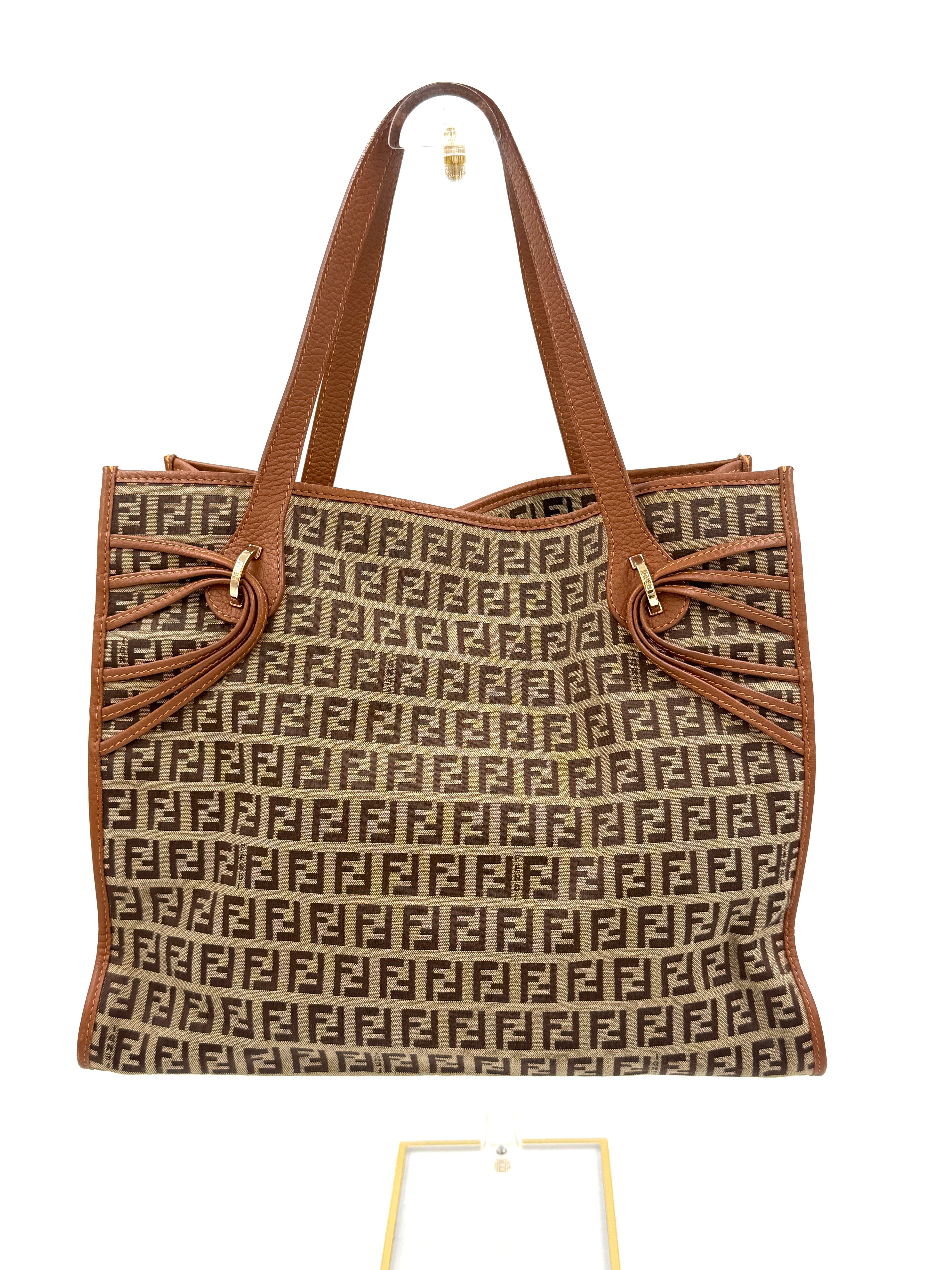 Pre-Owned Fendi Zucchino Monogram Tote with Leather Details - Authenticated