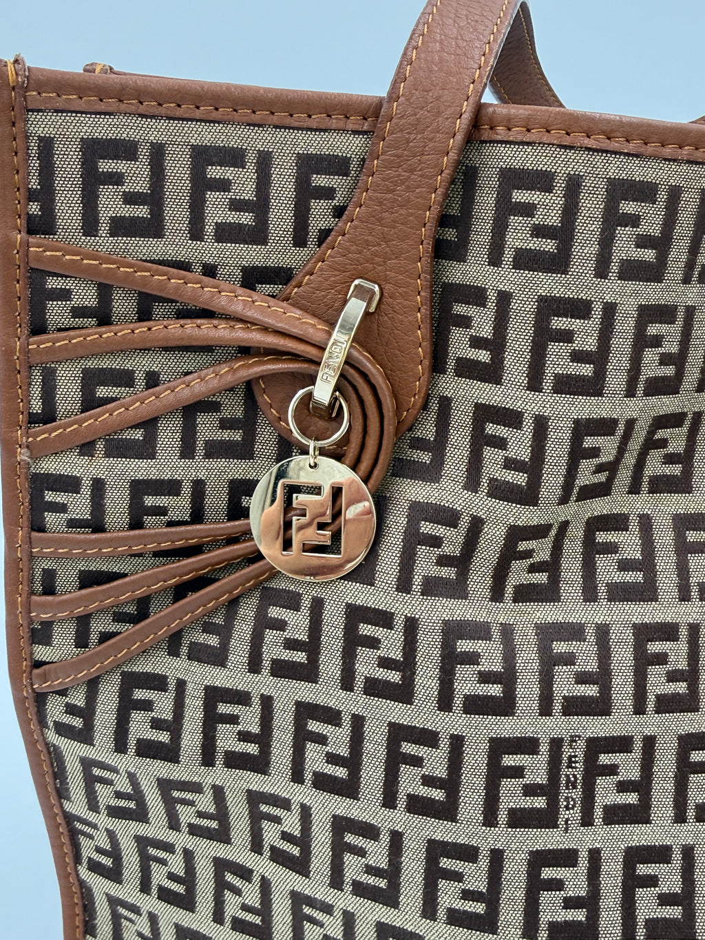 Pre-Owned Fendi Zucchino Monogram Tote with Leather Details - Authenticated