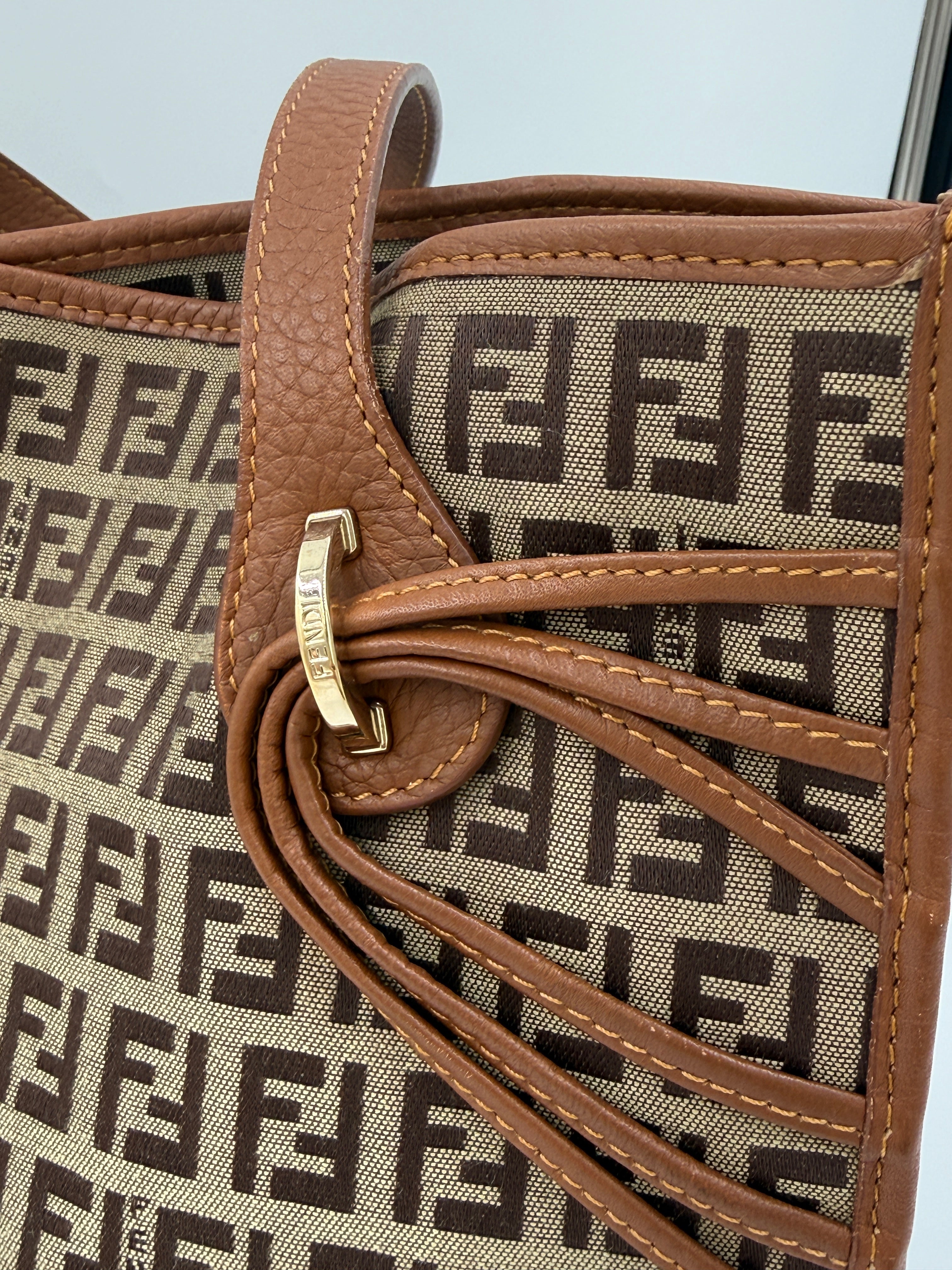 Pre-Owned Fendi Zucchino Monogram Tote with Leather Details - Authenticated
