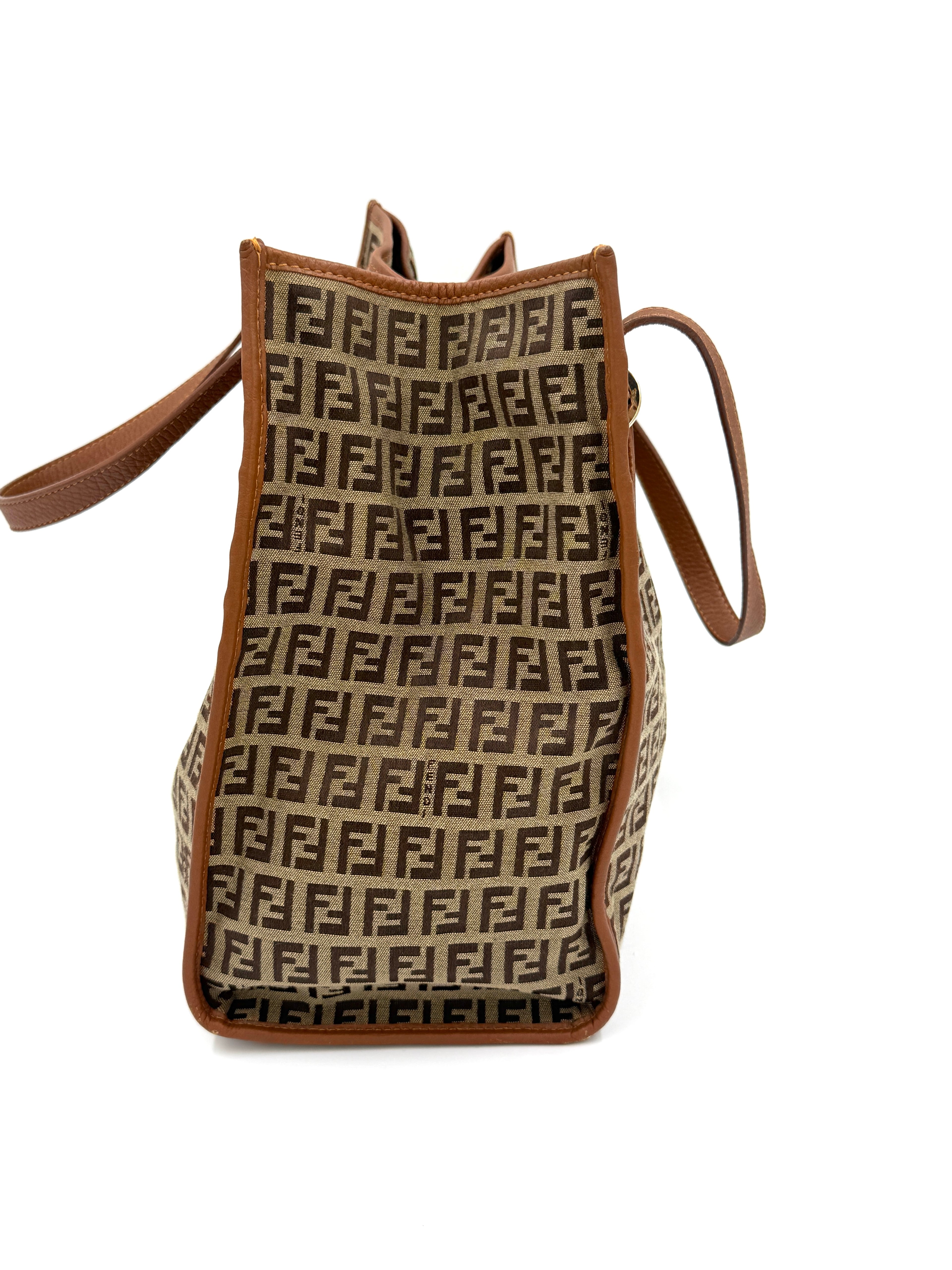 Pre-Owned Fendi Zucchino Monogram Tote with Leather Details - Authenticated