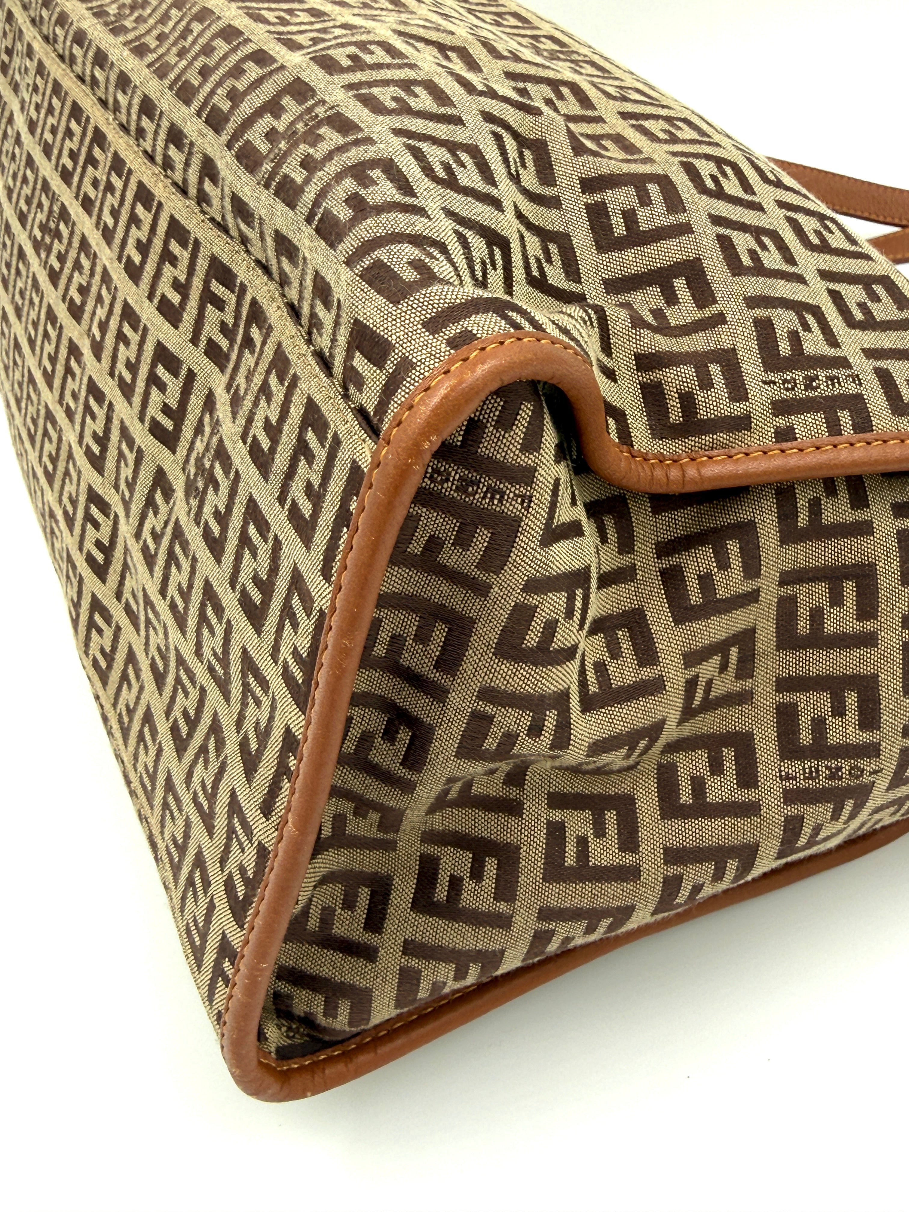 Pre-Owned Fendi Zucchino Monogram Tote with Leather Details - Authenticated