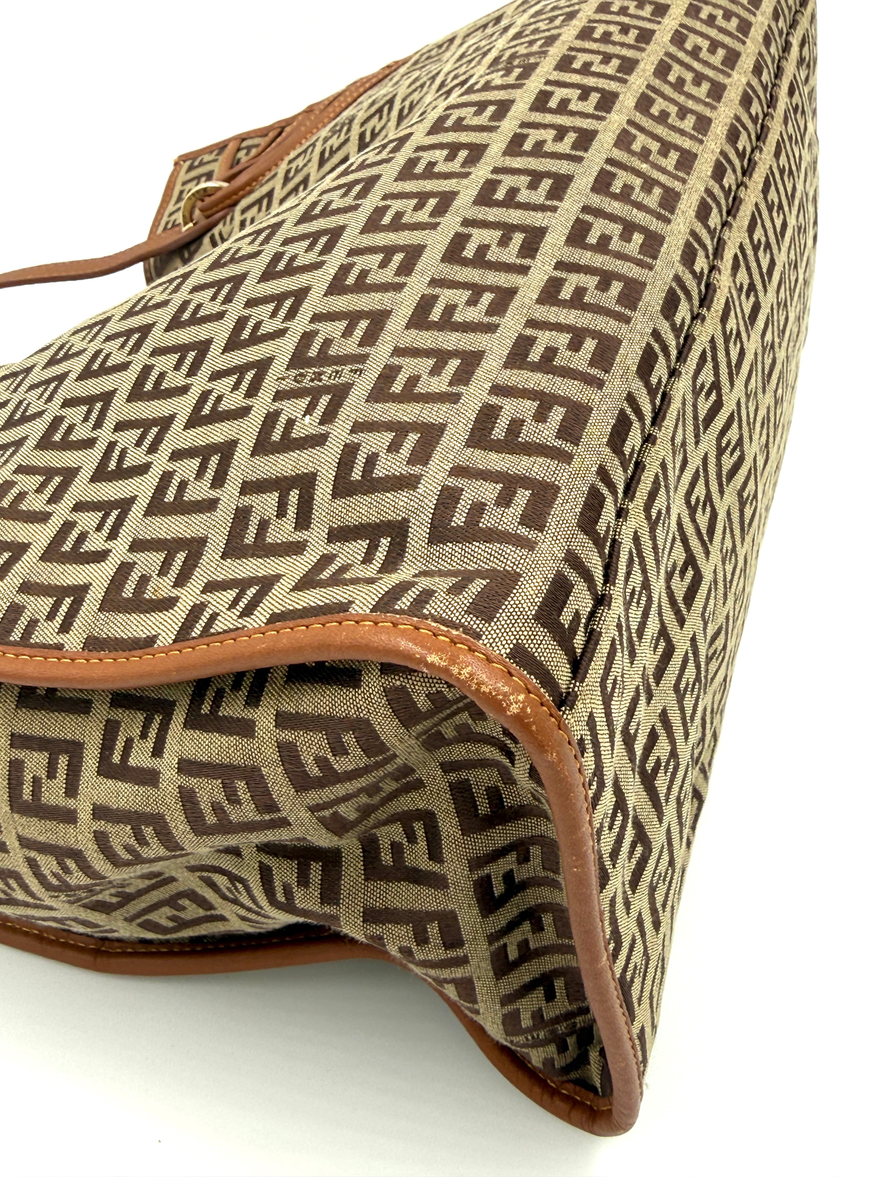 Pre-Owned Fendi Zucchino Monogram Tote with Leather Details - Authenticated