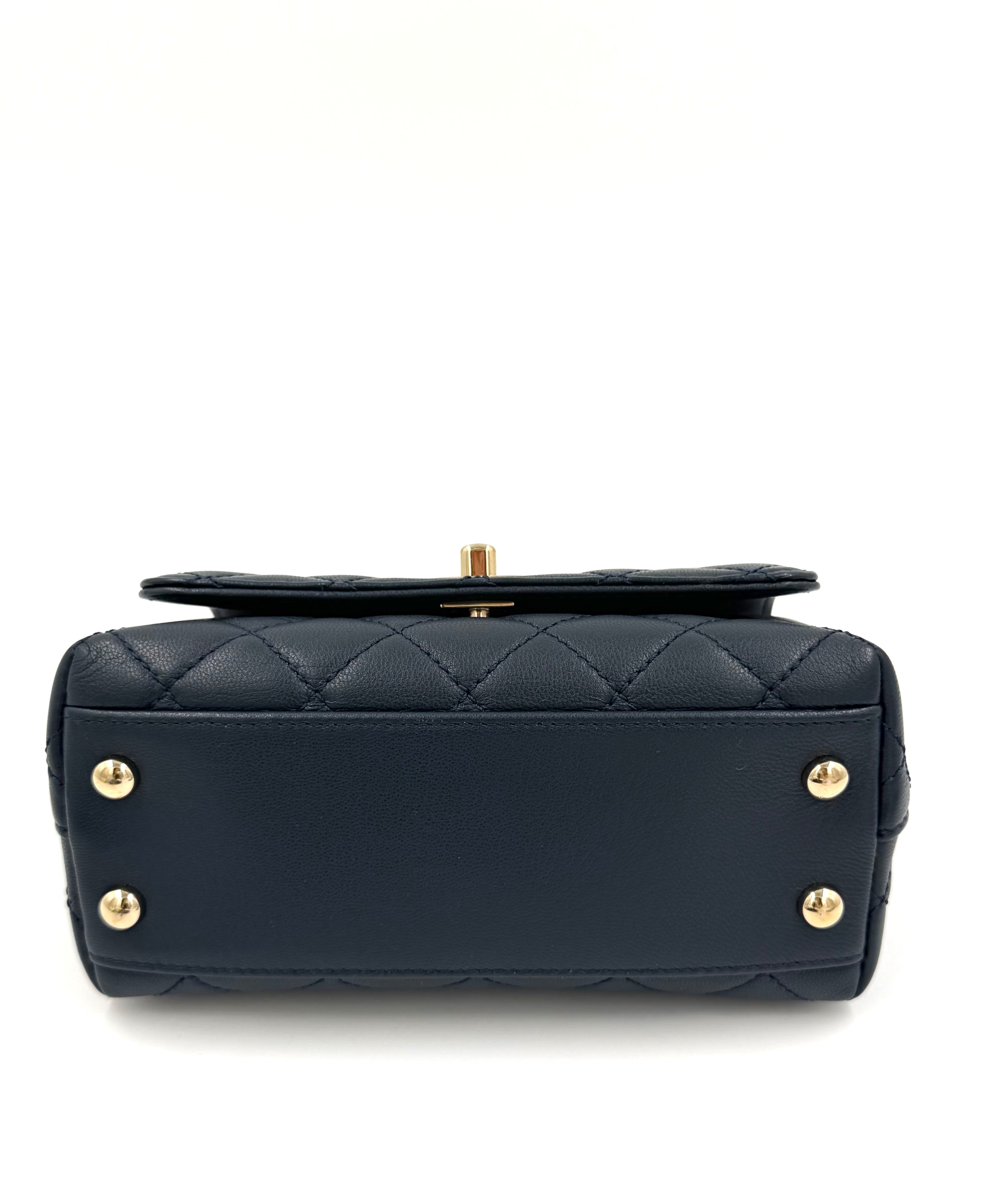Pre-owned Chanel Extra Mini Coco Handle Flap Bag Navy Goatskin Rainbow Handle - Authenticated