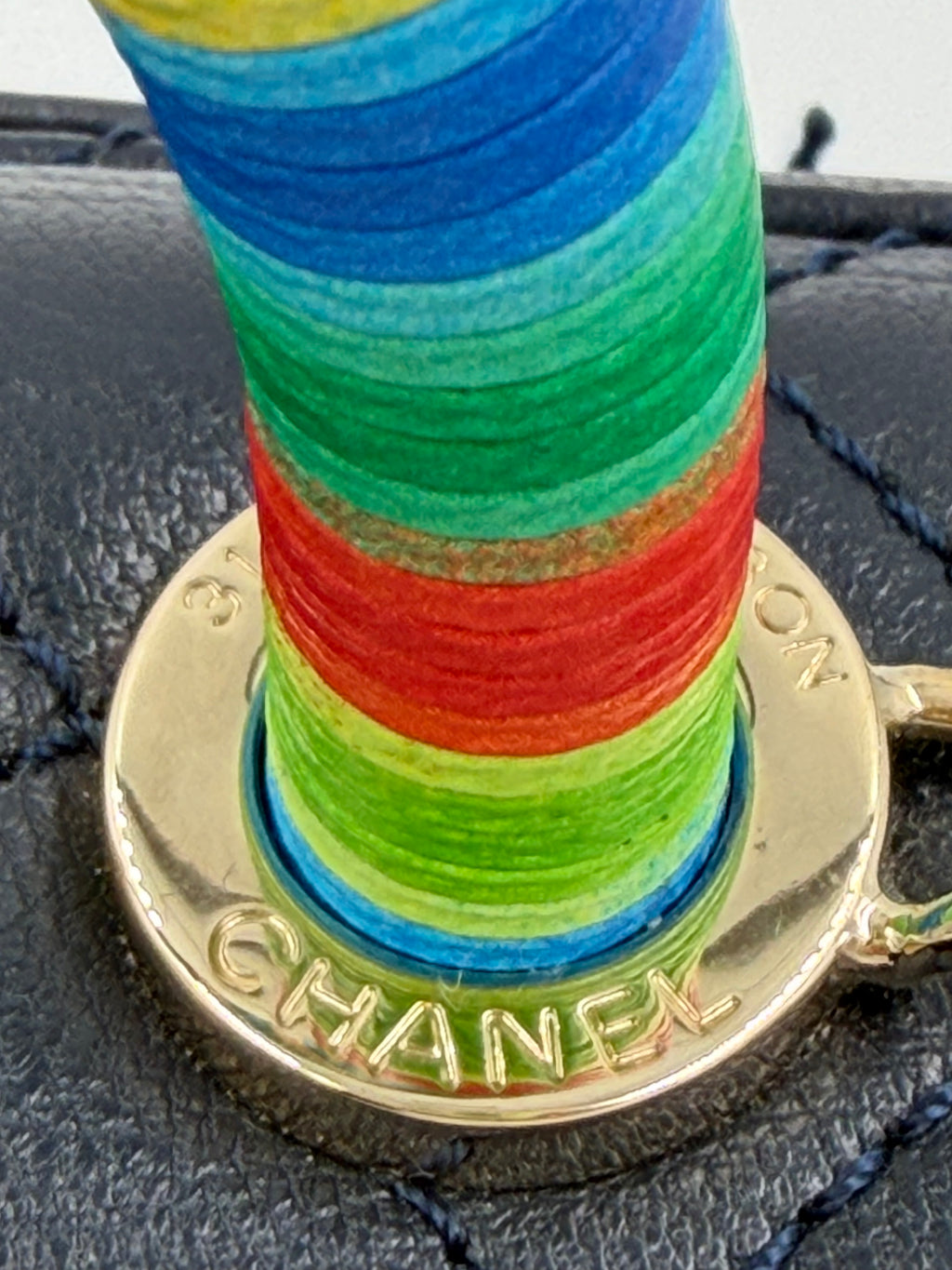 Pre-owned Chanel Extra Mini Coco Handle Flap Bag Navy Goatskin Rainbow Handle - Authenticated