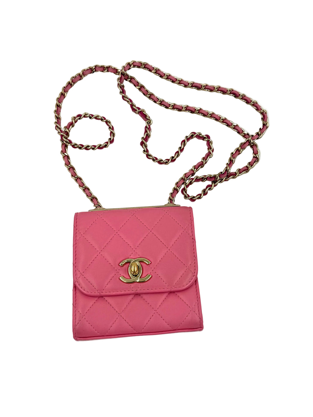 Pre-owned Chanel Pink Lambskin Mini Trendy CC Clutch with Chain - Authenticated