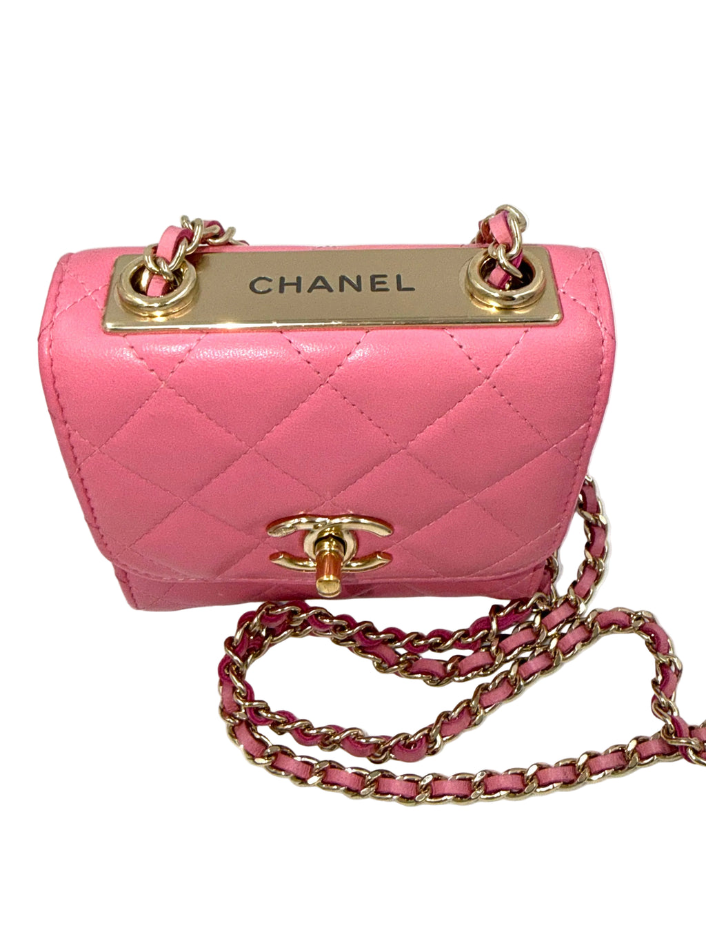 Pre-owned Chanel Pink Lambskin Mini Trendy CC Clutch with Chain - Authenticated