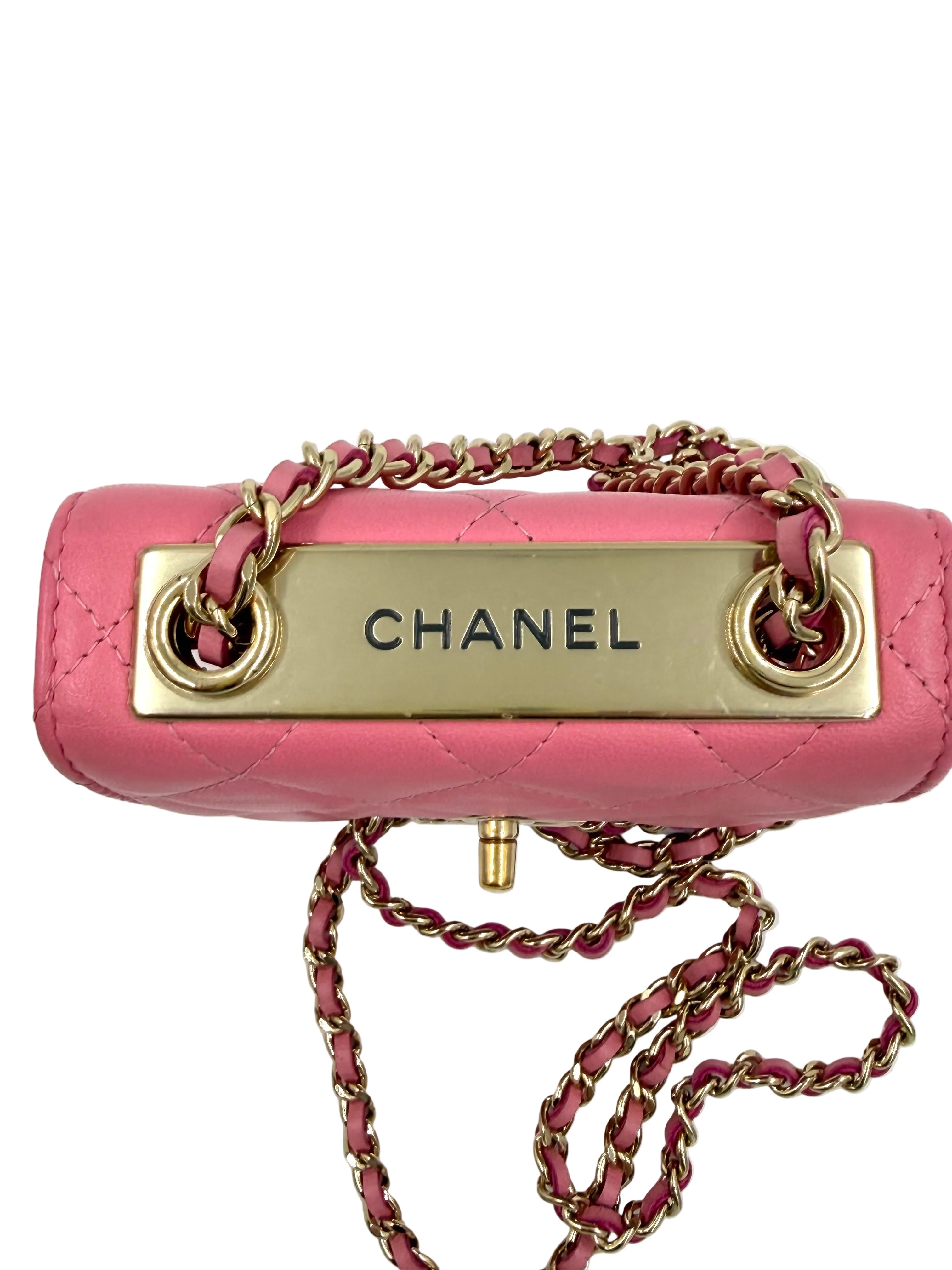 Pre-owned Chanel Pink Lambskin Mini Trendy CC Clutch with Chain - Authenticated