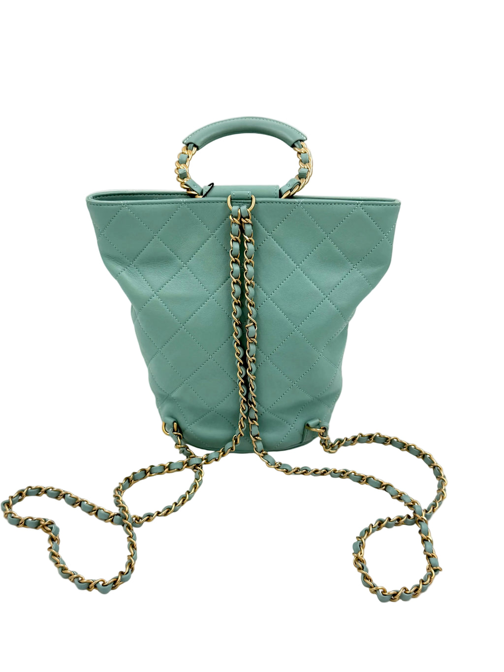 Pre-owned Chanel Quilted Lambskin Bucket Backpack Turquoise GHW Series 29 - Authenticated