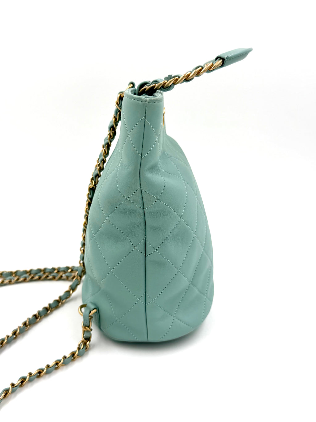 Pre-owned Chanel Quilted Lambskin Bucket Backpack Turquoise GHW Series 29 - Authenticated
