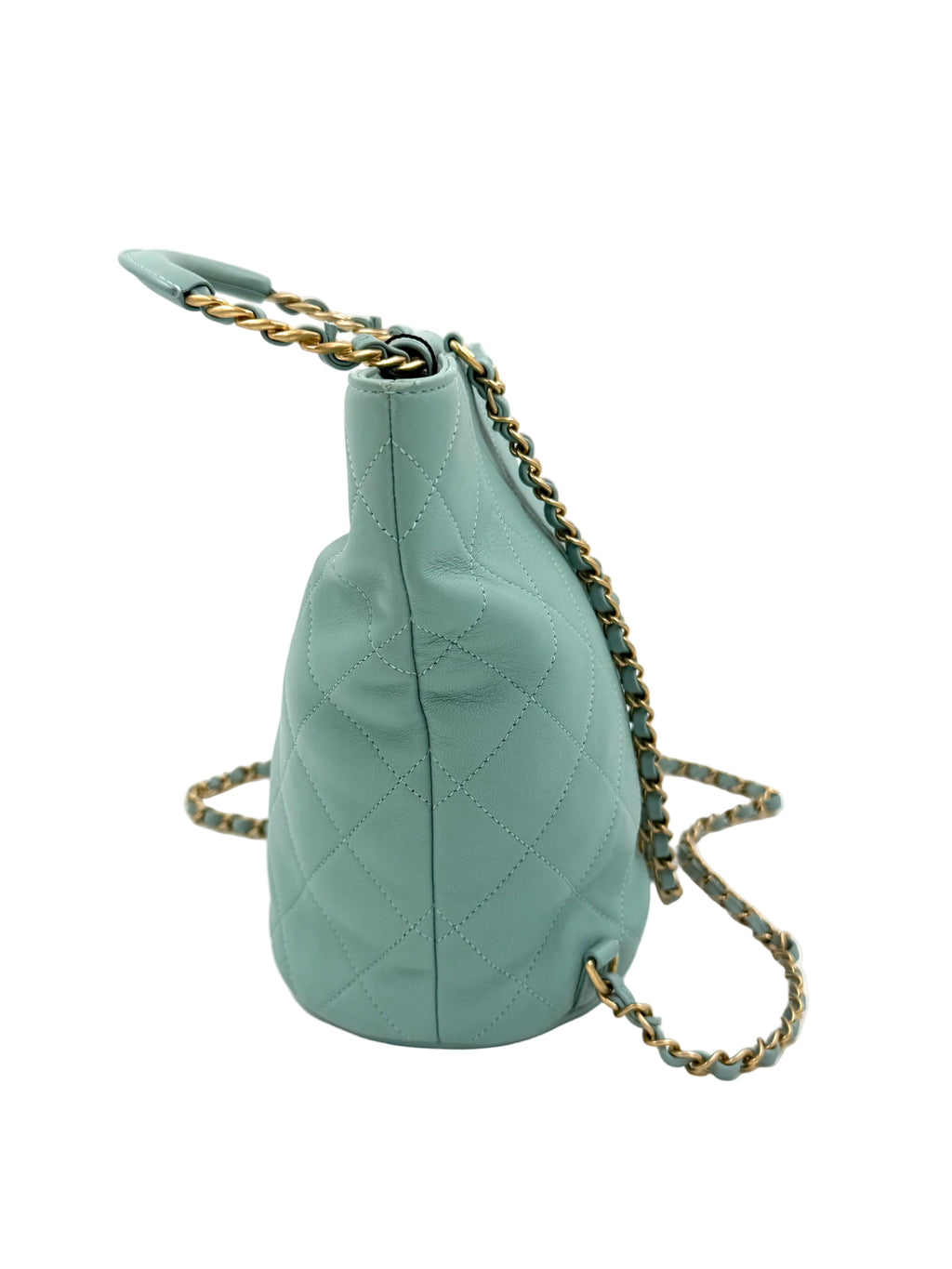 Pre-owned Chanel Quilted Lambskin Bucket Backpack Turquoise GHW Series 29 - Authenticated