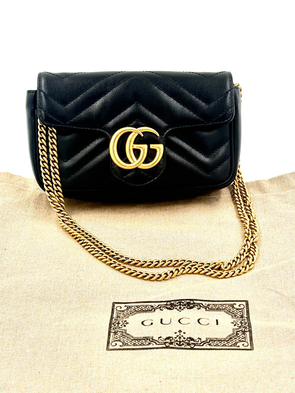 Pre-Owned Gucci Calfskin Matelasse Super Mini GG Marmont Shoulder Bag Black - Authenticated