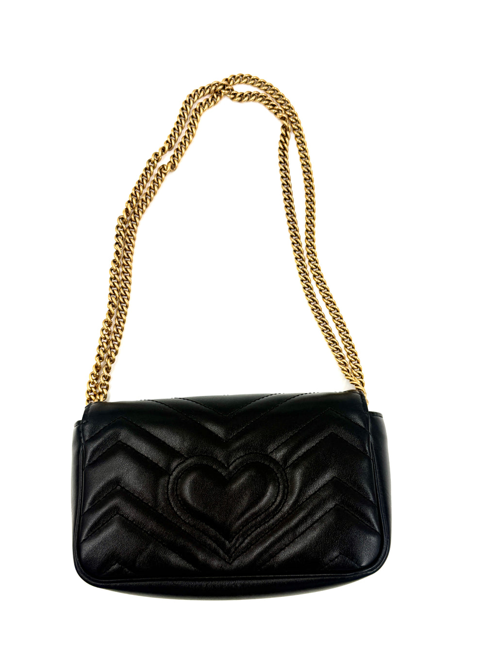 Pre-Owned Gucci Calfskin Matelasse Super Mini GG Marmont Shoulder Bag Black - Authenticated