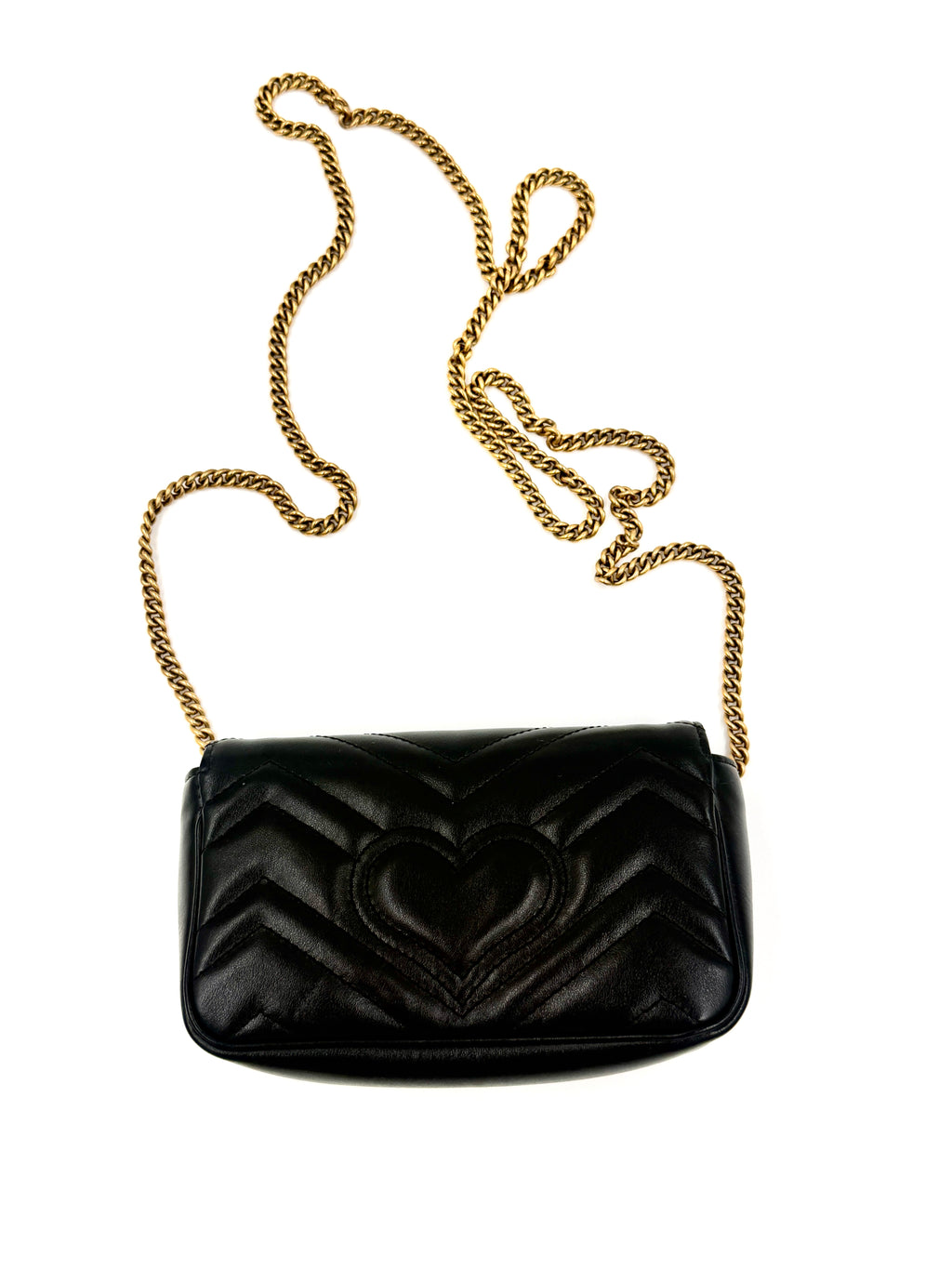Pre-Owned Gucci Calfskin Matelasse Super Mini GG Marmont Shoulder Bag Black - Authenticated