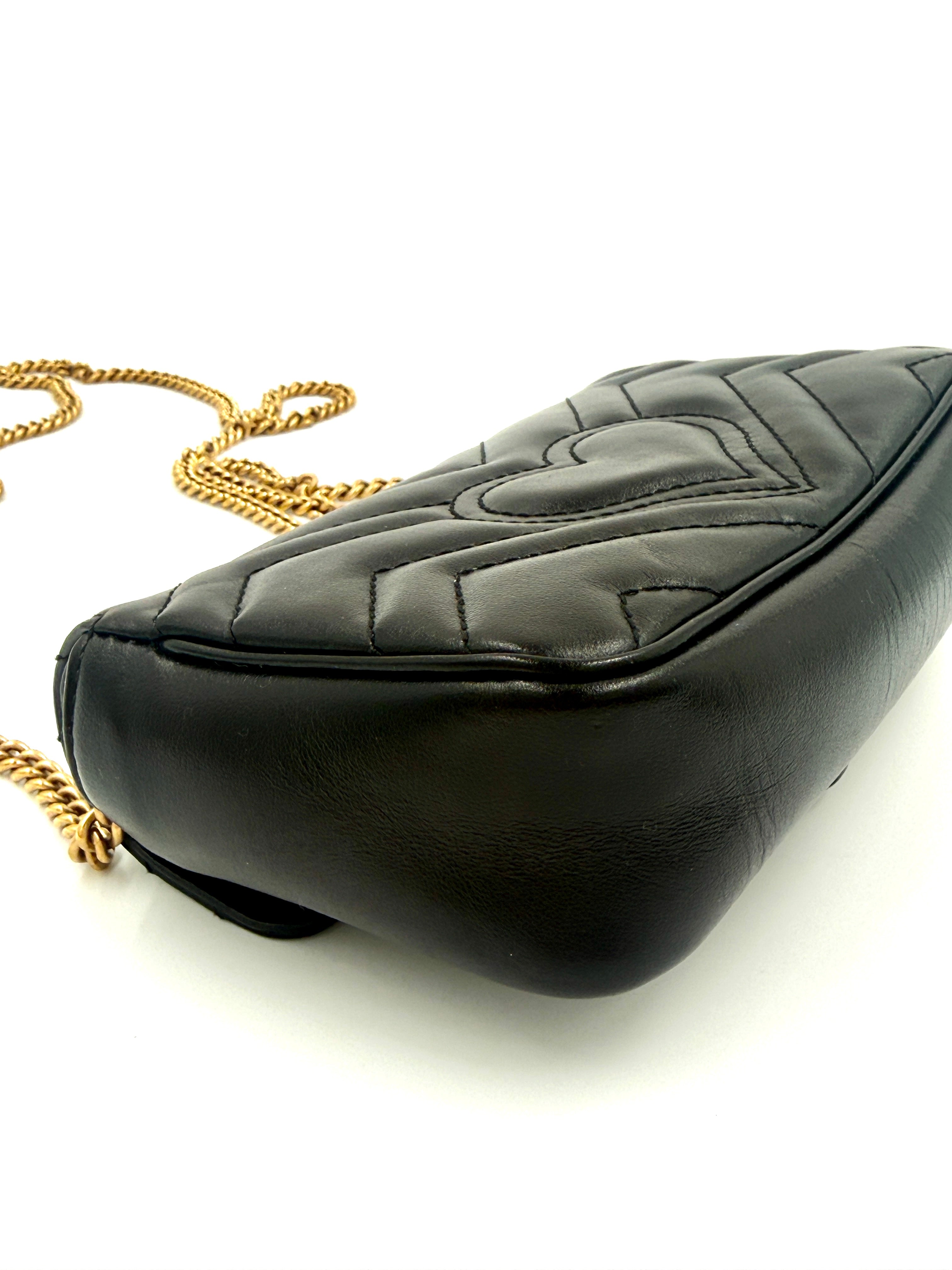 Pre-Owned Gucci Calfskin Matelasse Super Mini GG Marmont Shoulder Bag Black - Authenticated