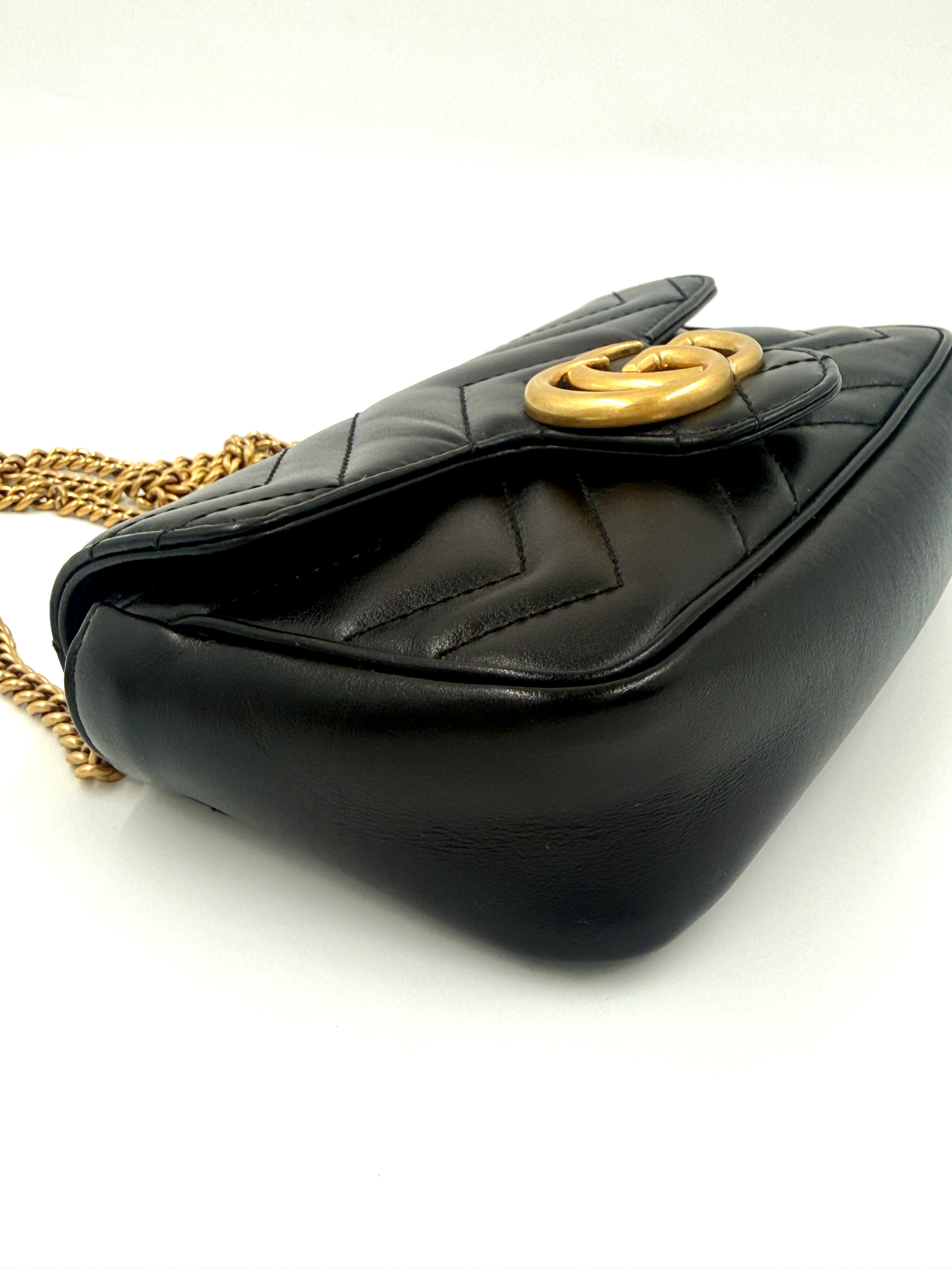 Pre-Owned Gucci Calfskin Matelasse Super Mini GG Marmont Shoulder Bag Black - Authenticated
