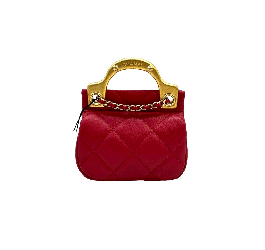 Pre-owned Chanel Cranberry Quilted Lady Handle Flap Card Holder with Chain - Authenticated
