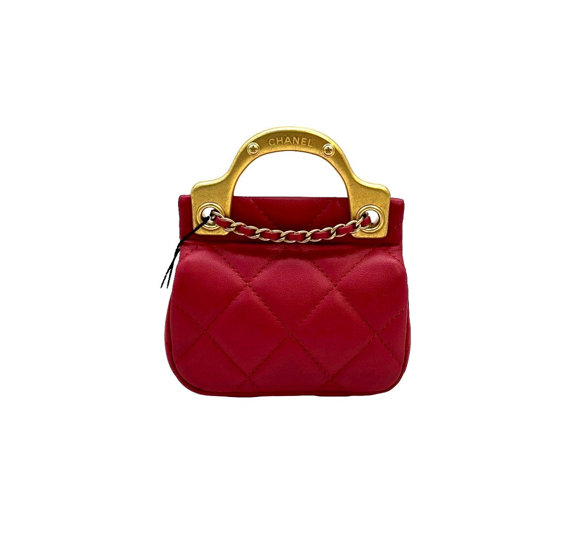 Pre-owned Chanel Cranberry Quilted Lady Handle Flap Card Holder with Chain - Authenticated