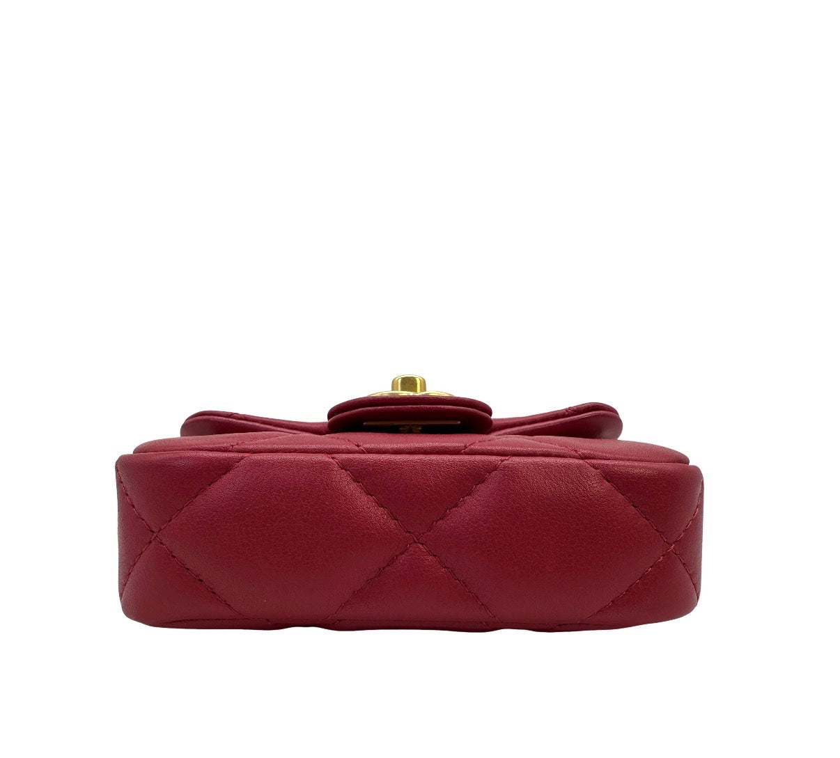 Pre-owned Chanel Cranberry Quilted Lady Handle Flap Card Holder with Chain - Authenticated