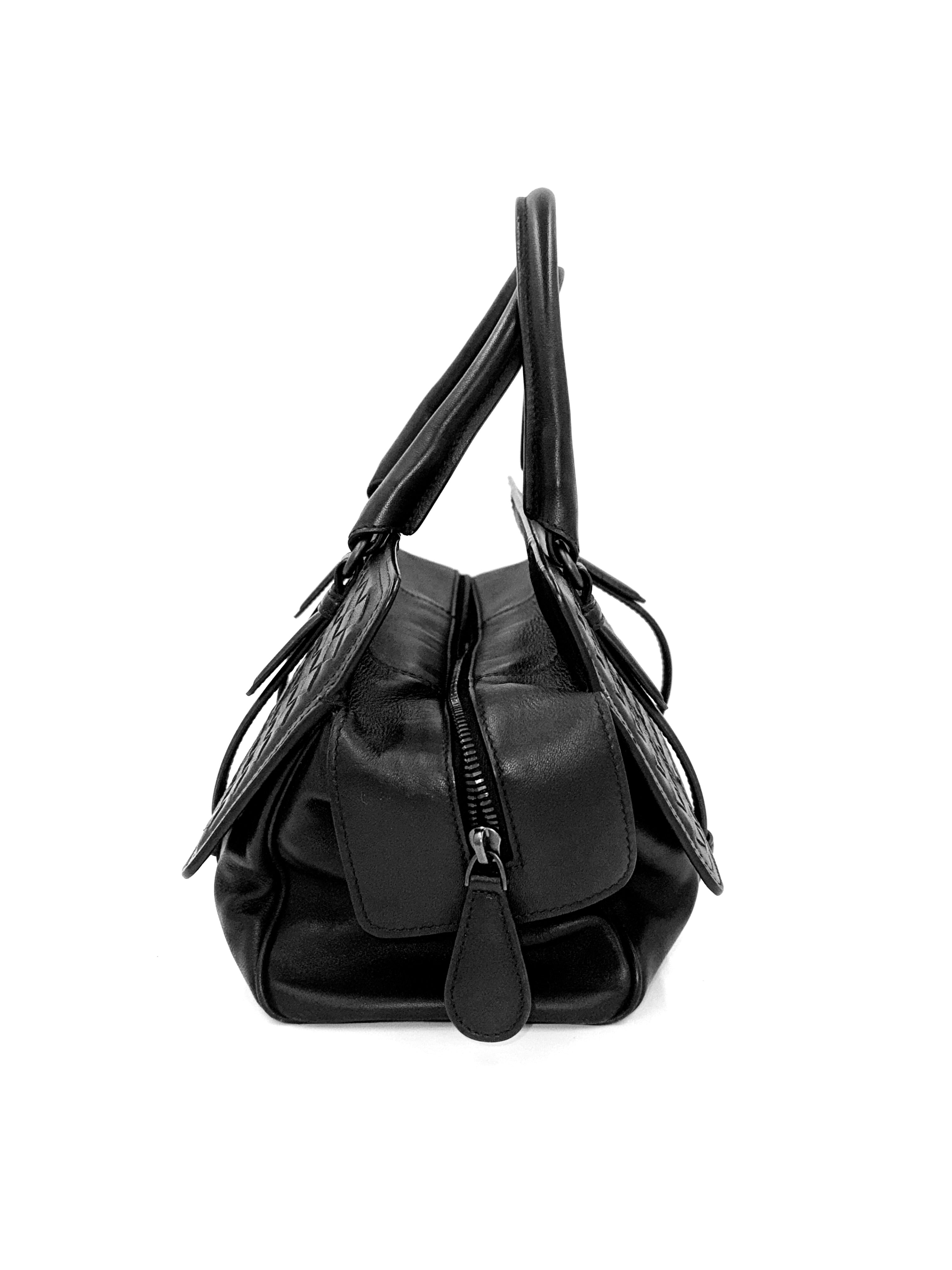 Pre-Owned Bottega Veneta Black Intrecciato Woven Nappa Leather Monaco Medium Satchel Bag - Authenticated