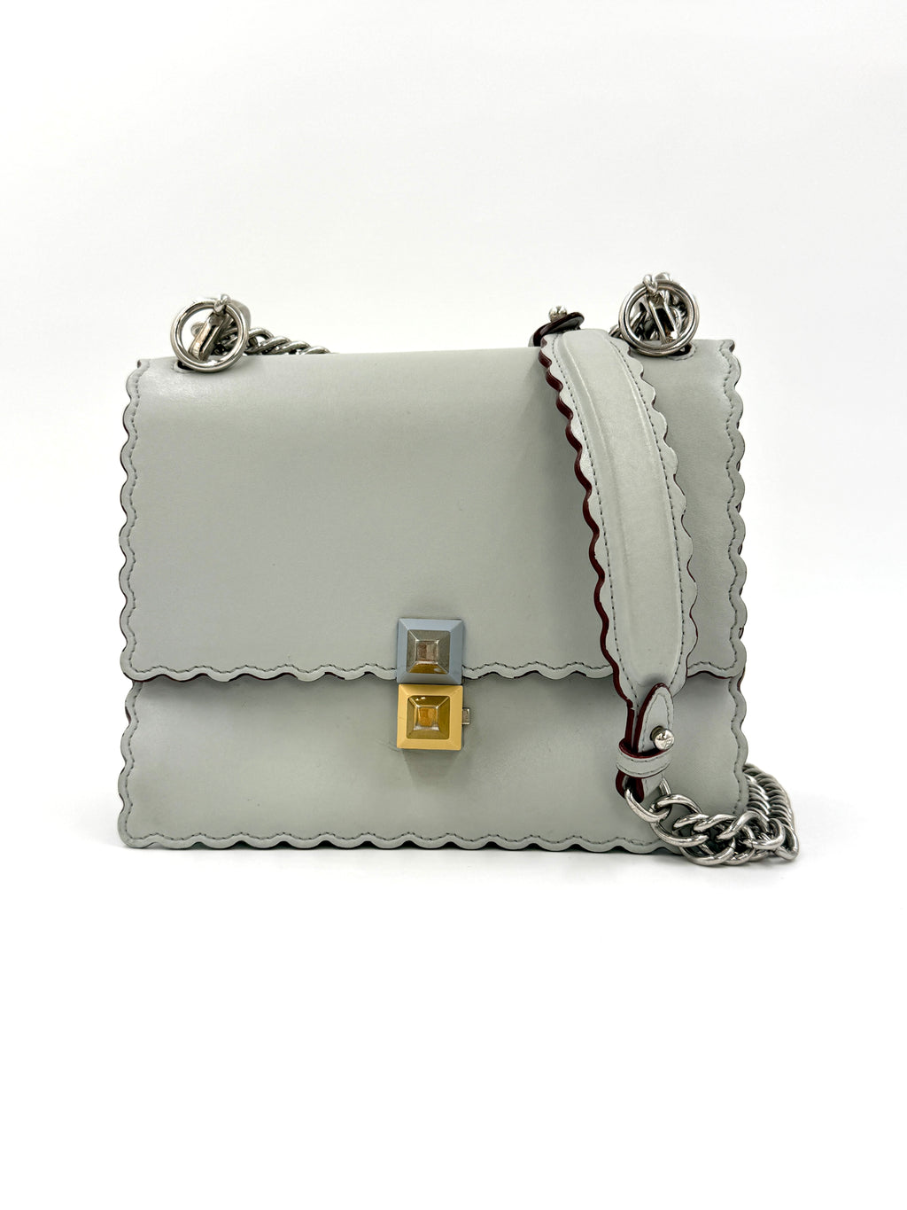 Pre-Owned Fendi Kan Shoulder/Crossbody Bag Gray Silver Hardware - Authenticated